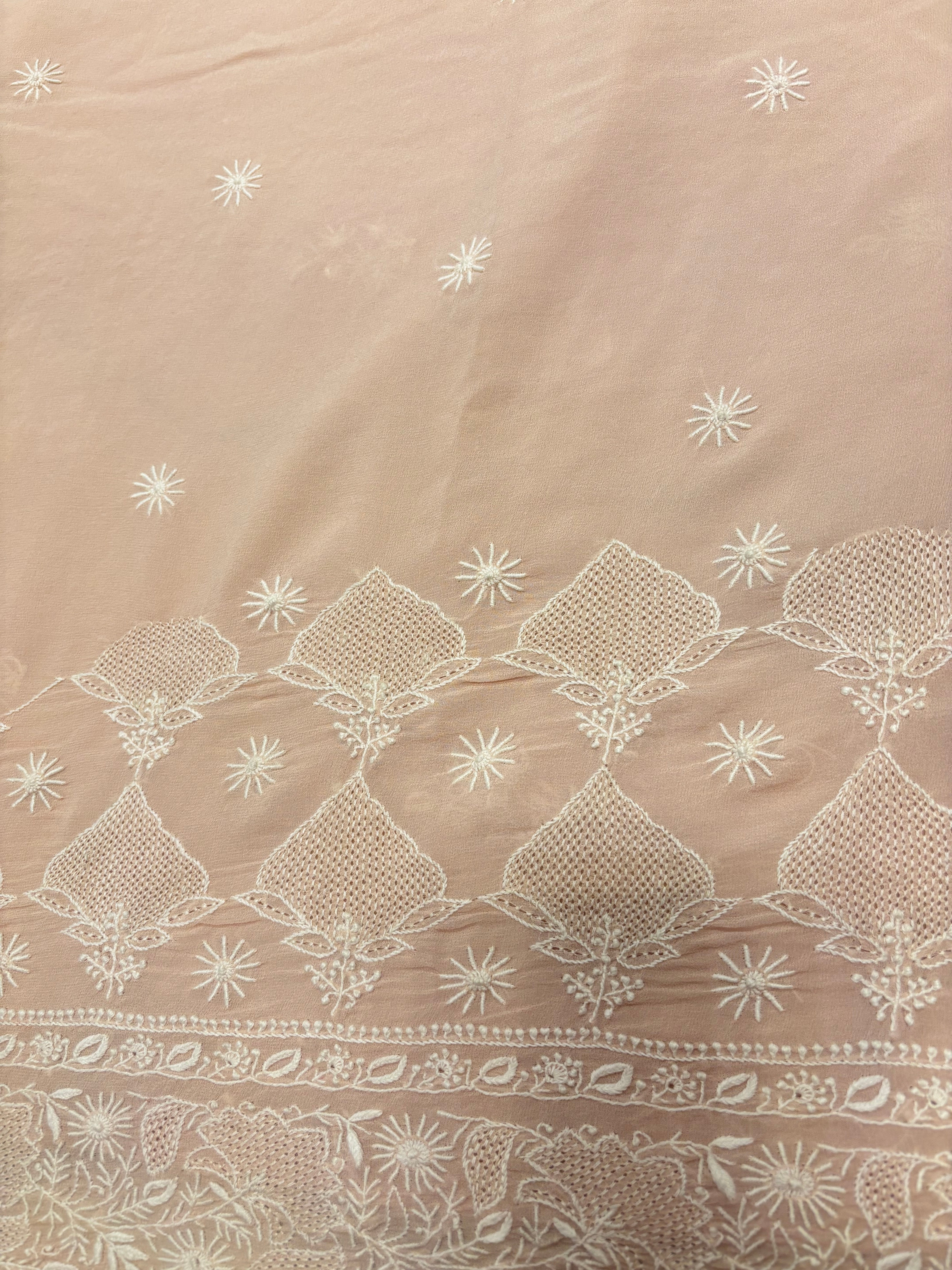 Peach Pure & Premium Georgette Chikankari Saree & Blouse