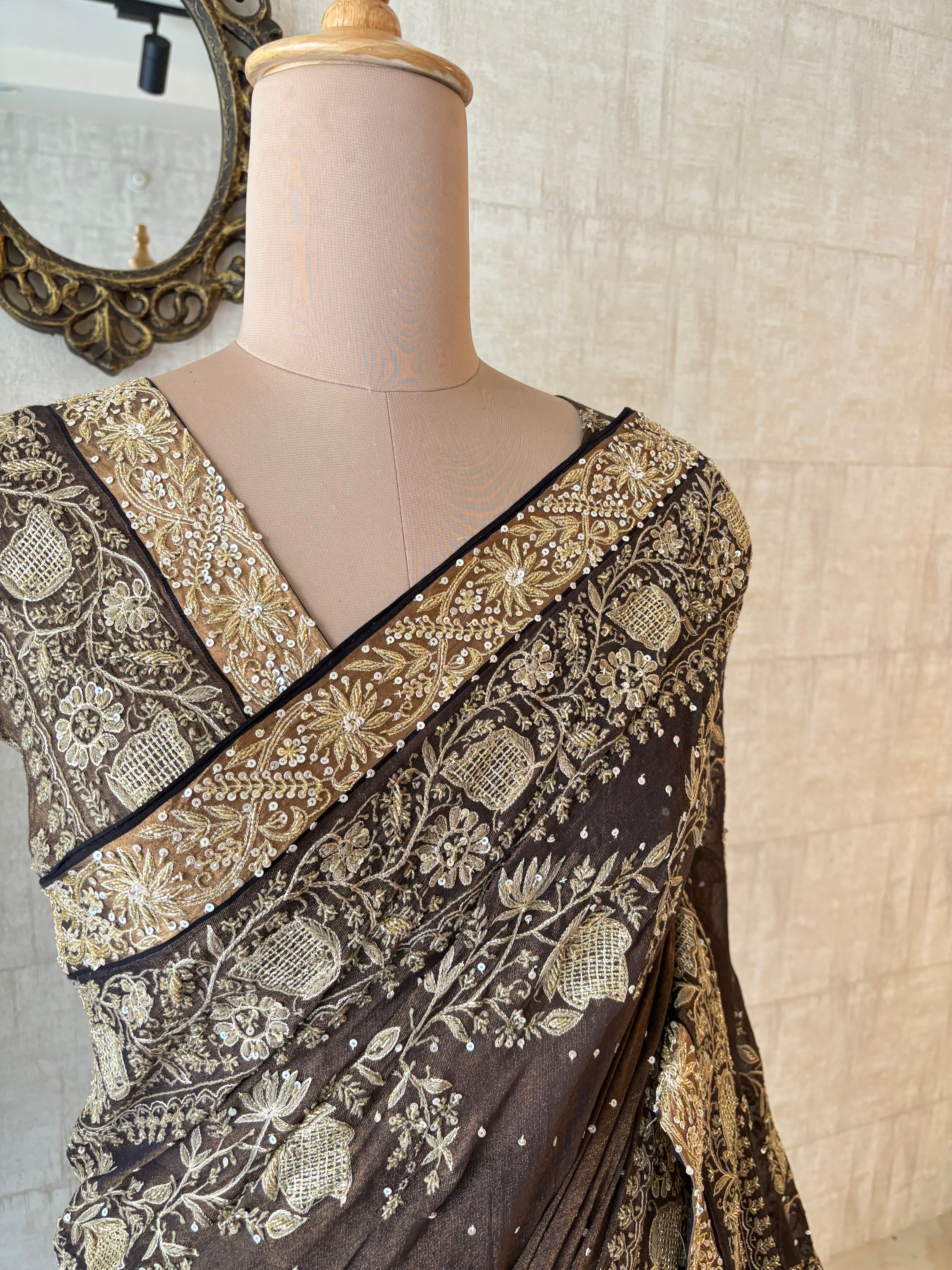 Black Pure & Premium Tissue Chikankari Saree & Blouse