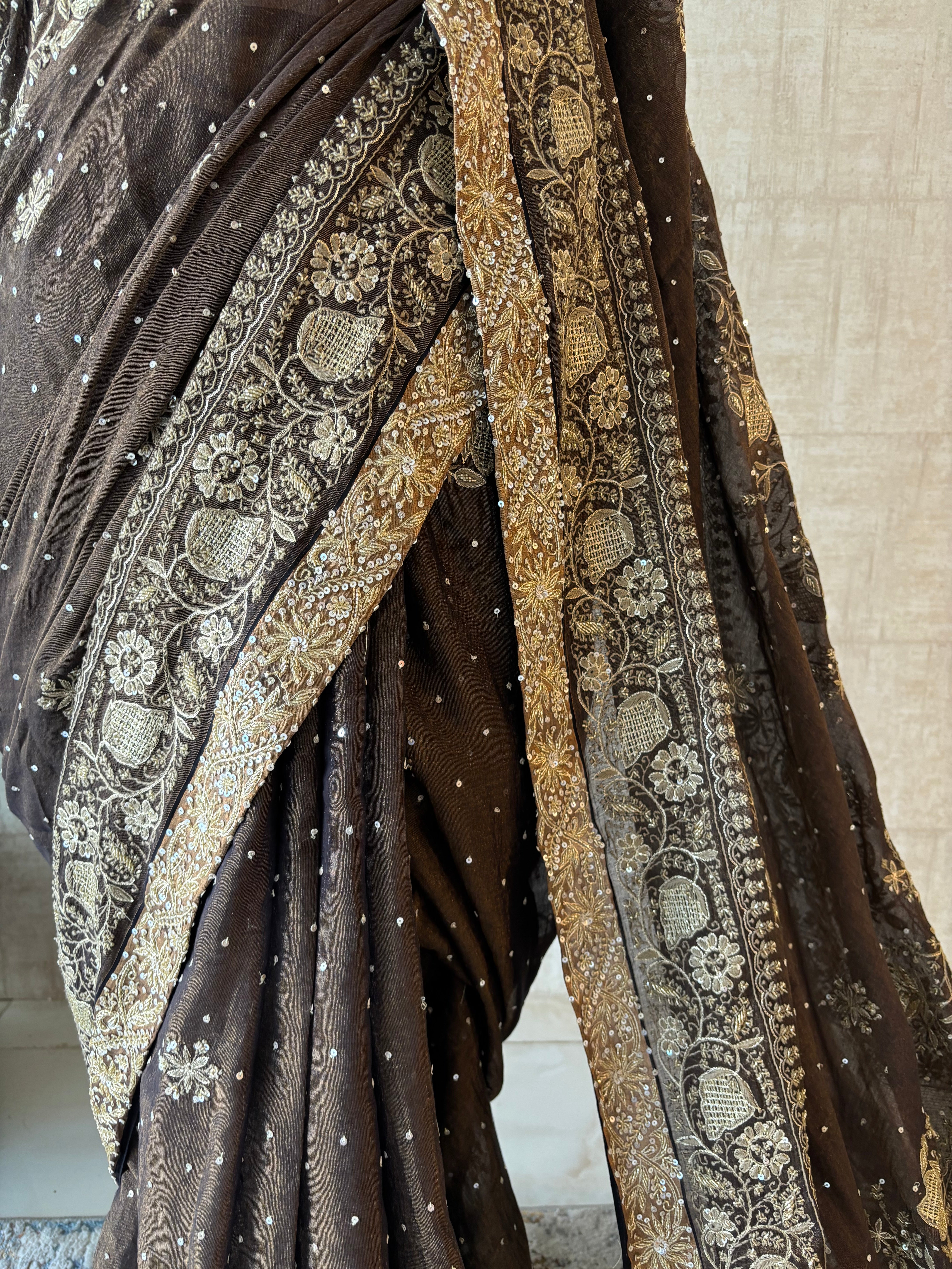 Black Pure & Premium Tissue Chikankari Saree & Blouse