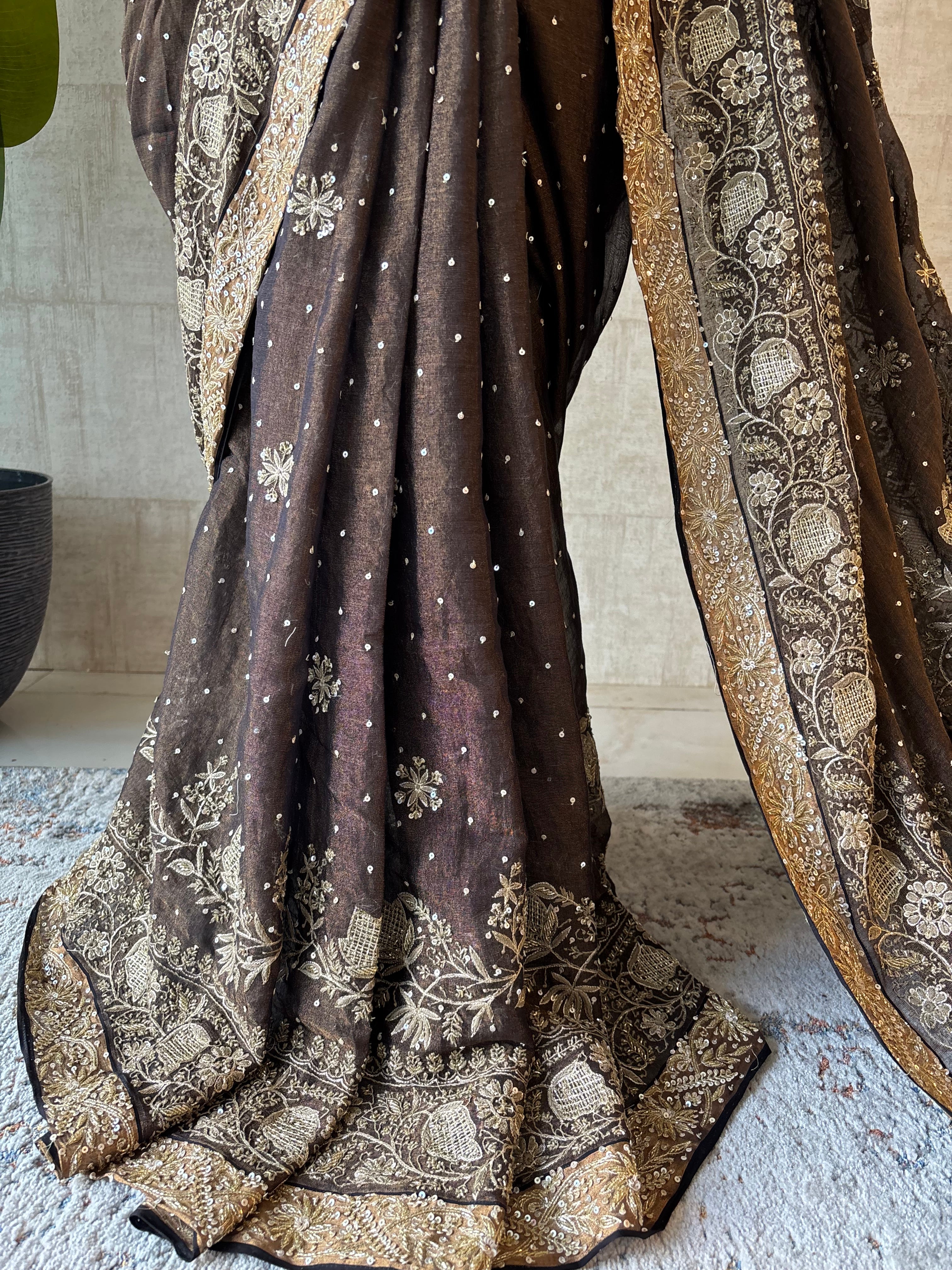 Black Pure & Premium Tissue Chikankari Saree & Blouse