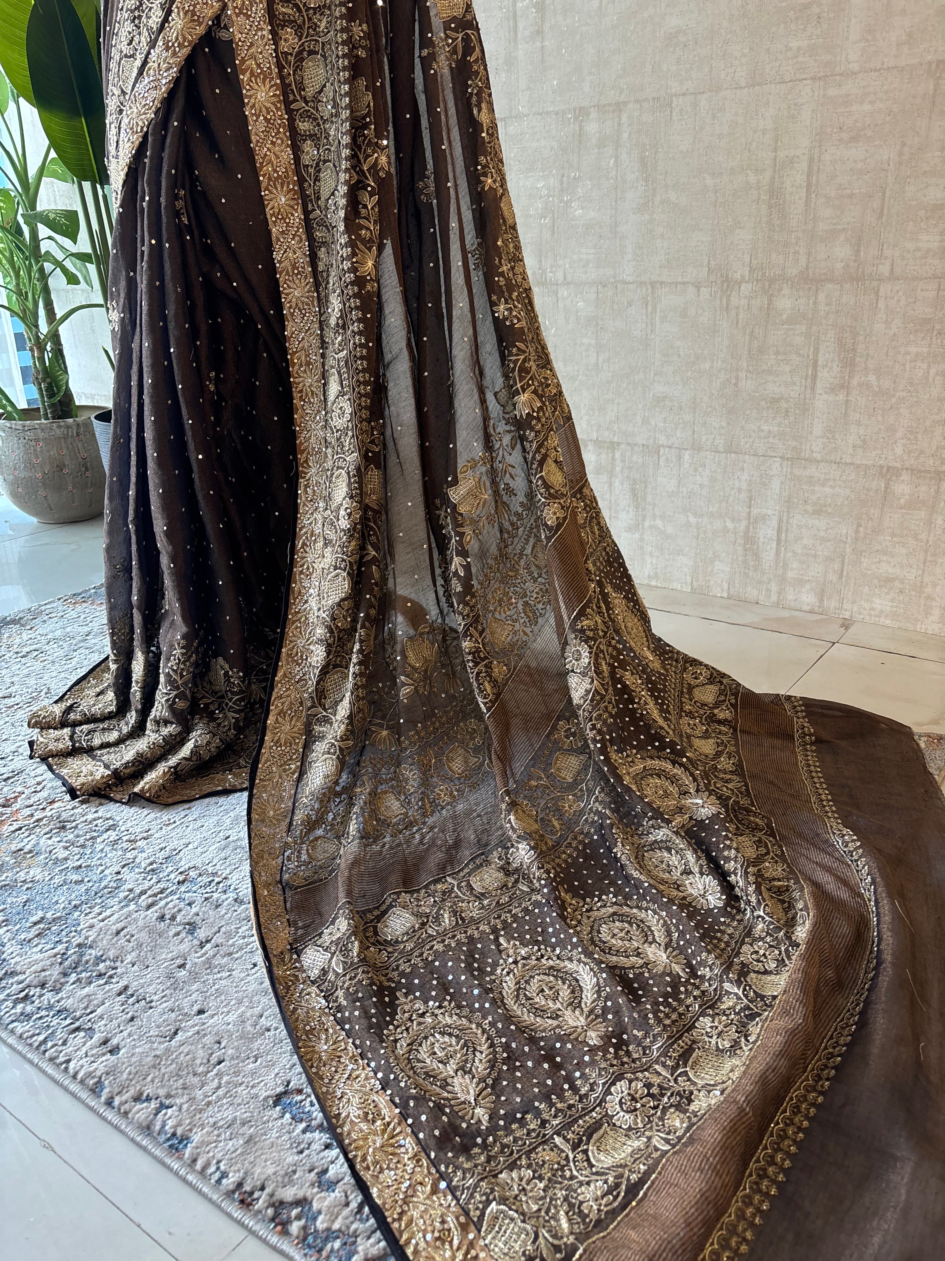 Black Pure & Premium Tissue Chikankari Saree & Blouse