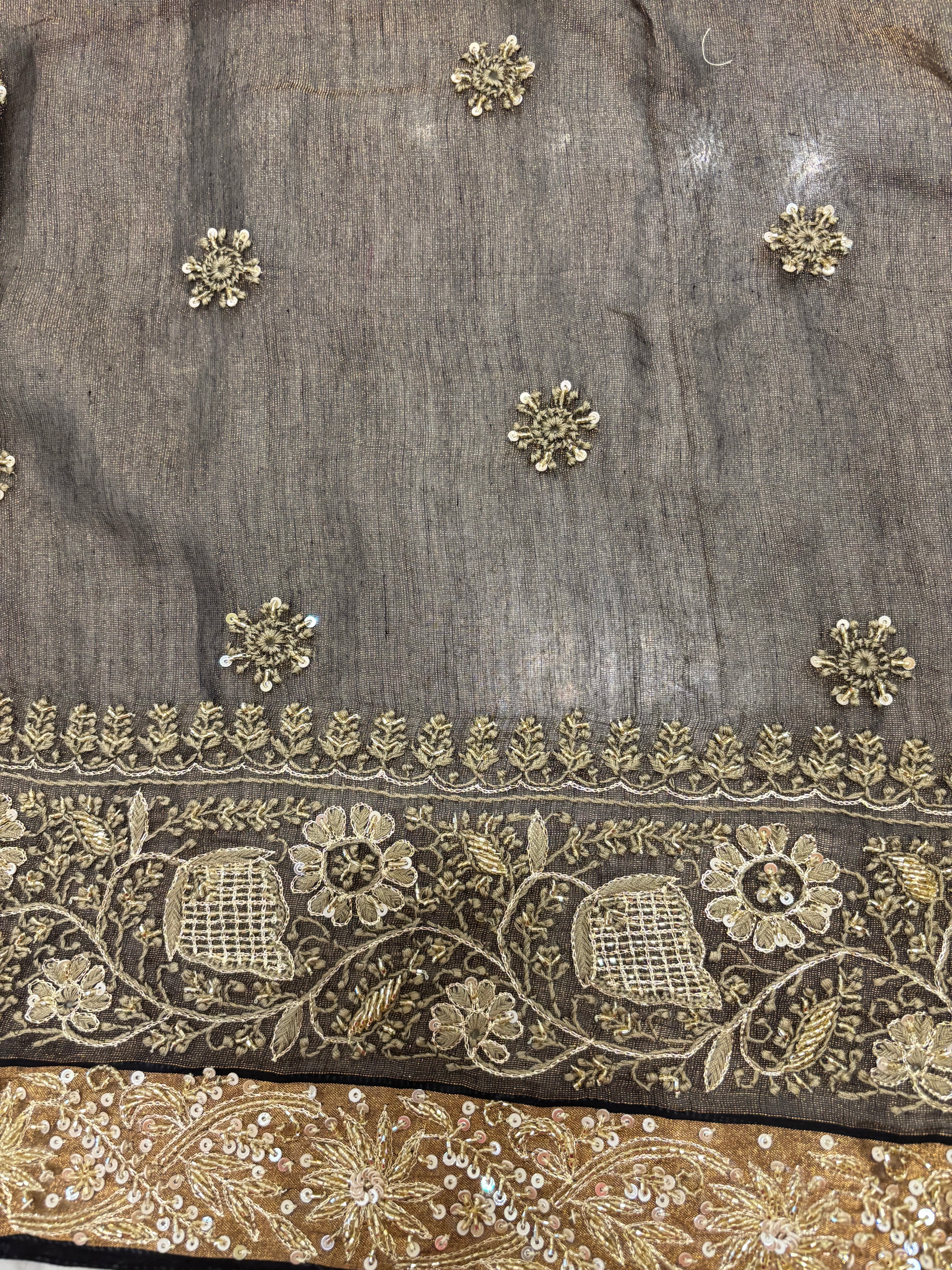 Black Pure & Premium Tissue Chikankari Saree & Blouse