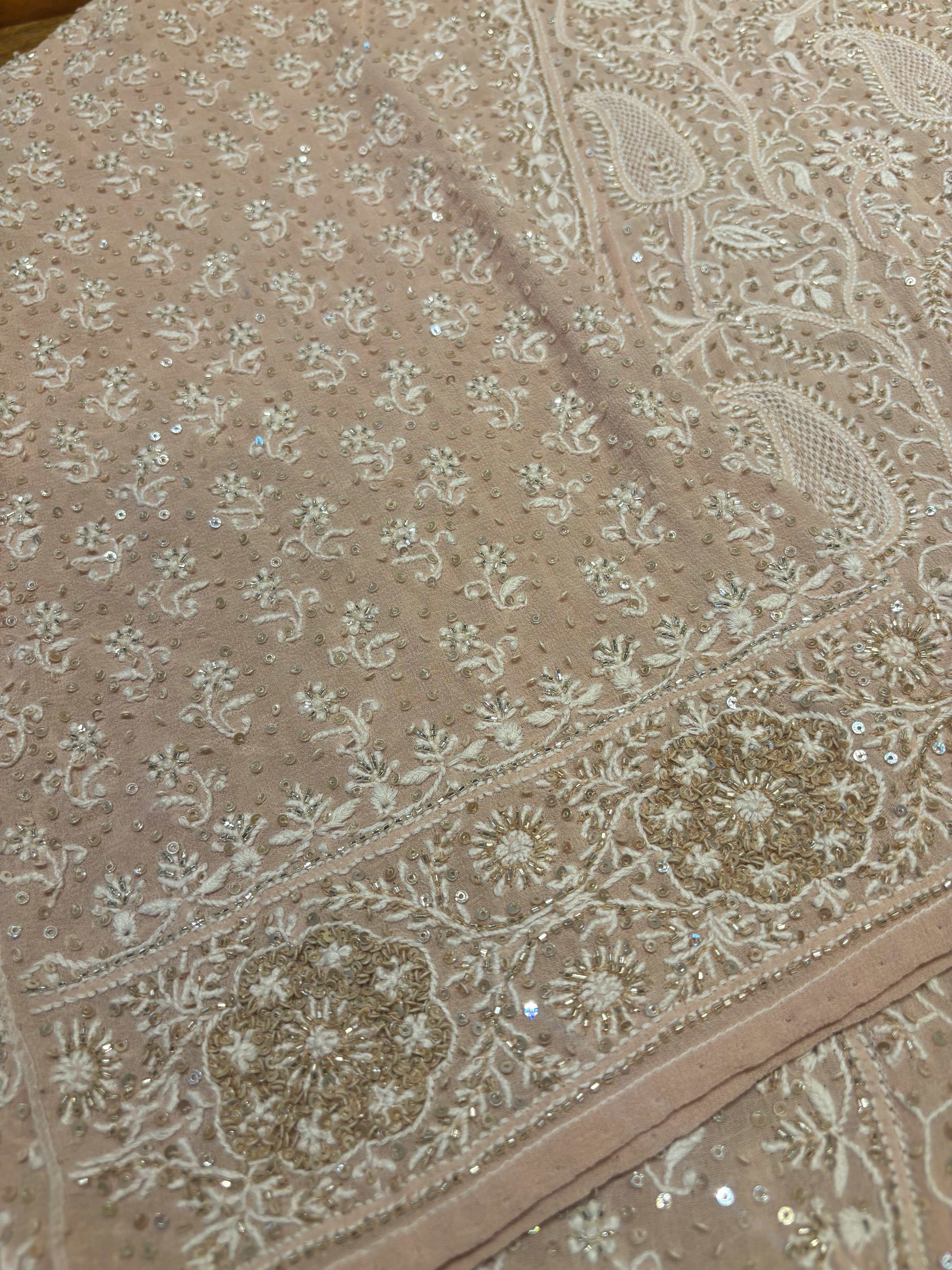 Nude Peach Pure Georgette Chikankari Anarkali and Dupatta