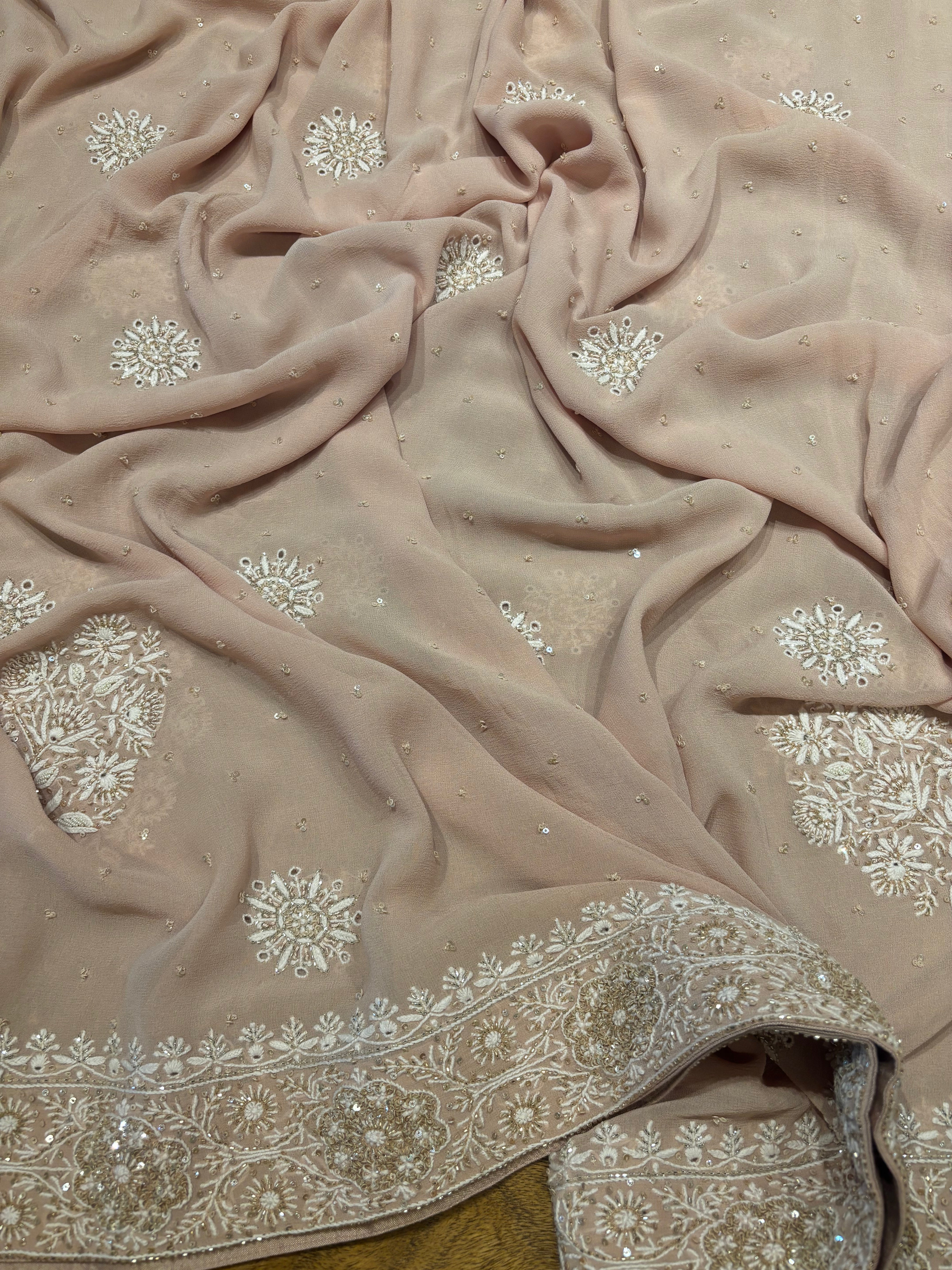 Nude Peach Pure Georgette Chikankari Anarkali and Dupatta