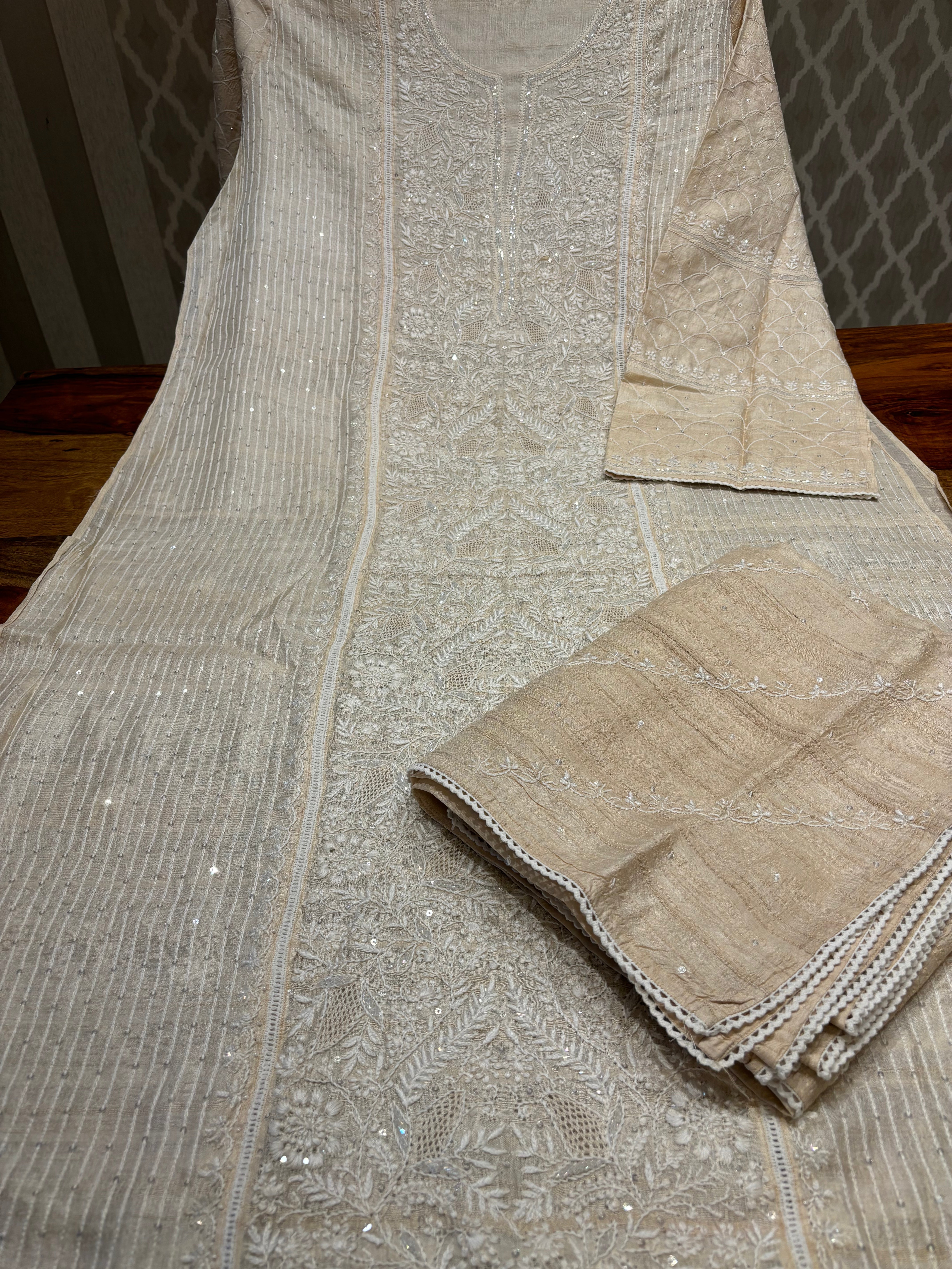 Dyeable Silk Chikankari Kurta and dupatta