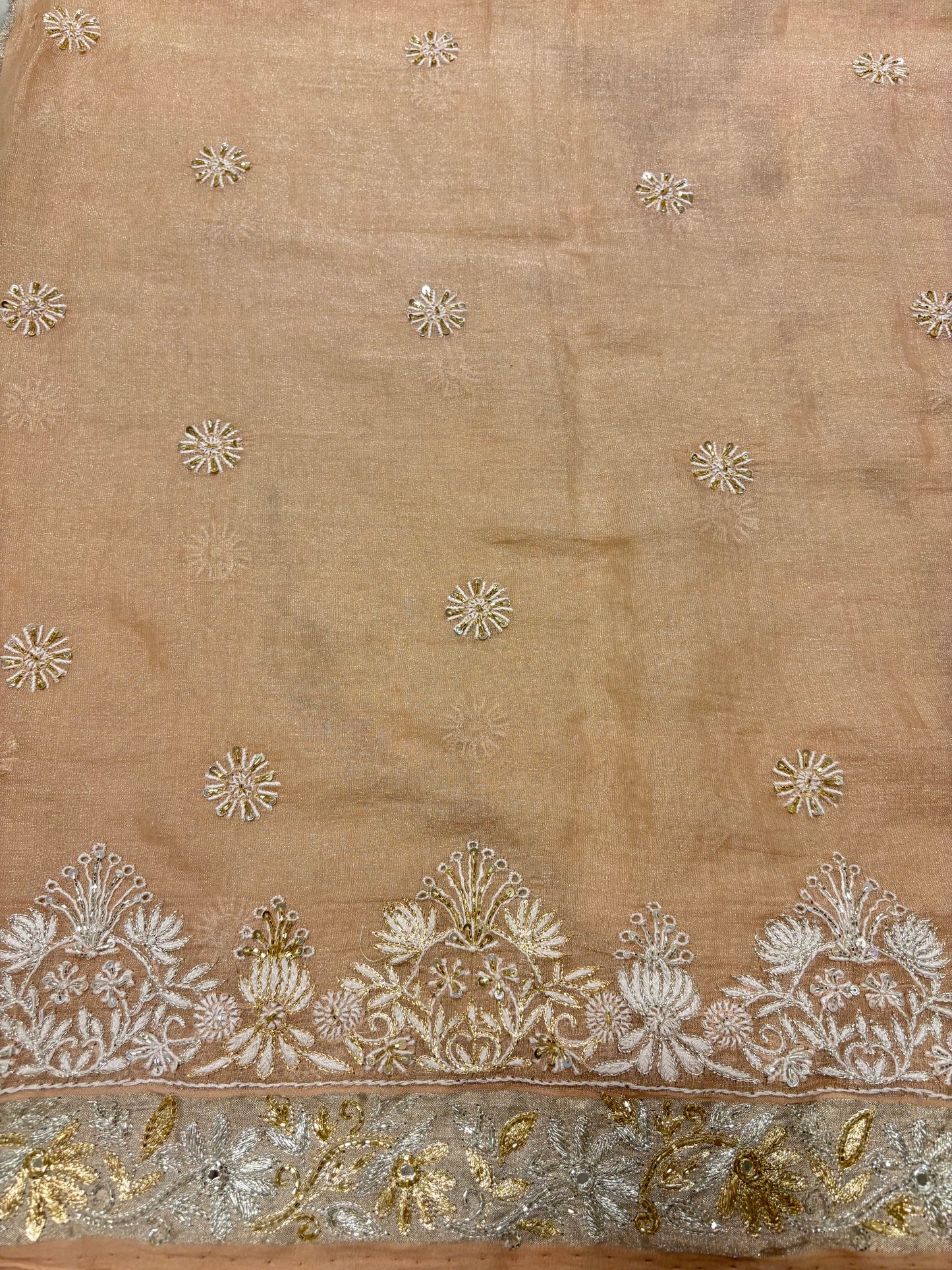 Rosegold Pure Tissue Chikankari Saree