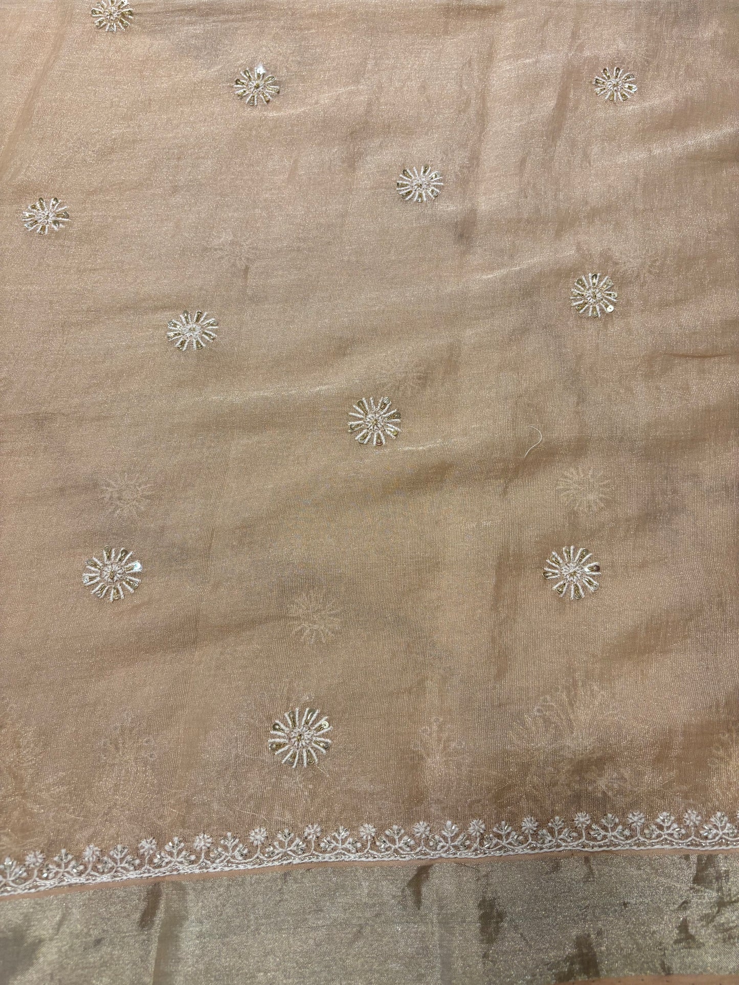 Rosegold Pure Tissue Chikankari Saree