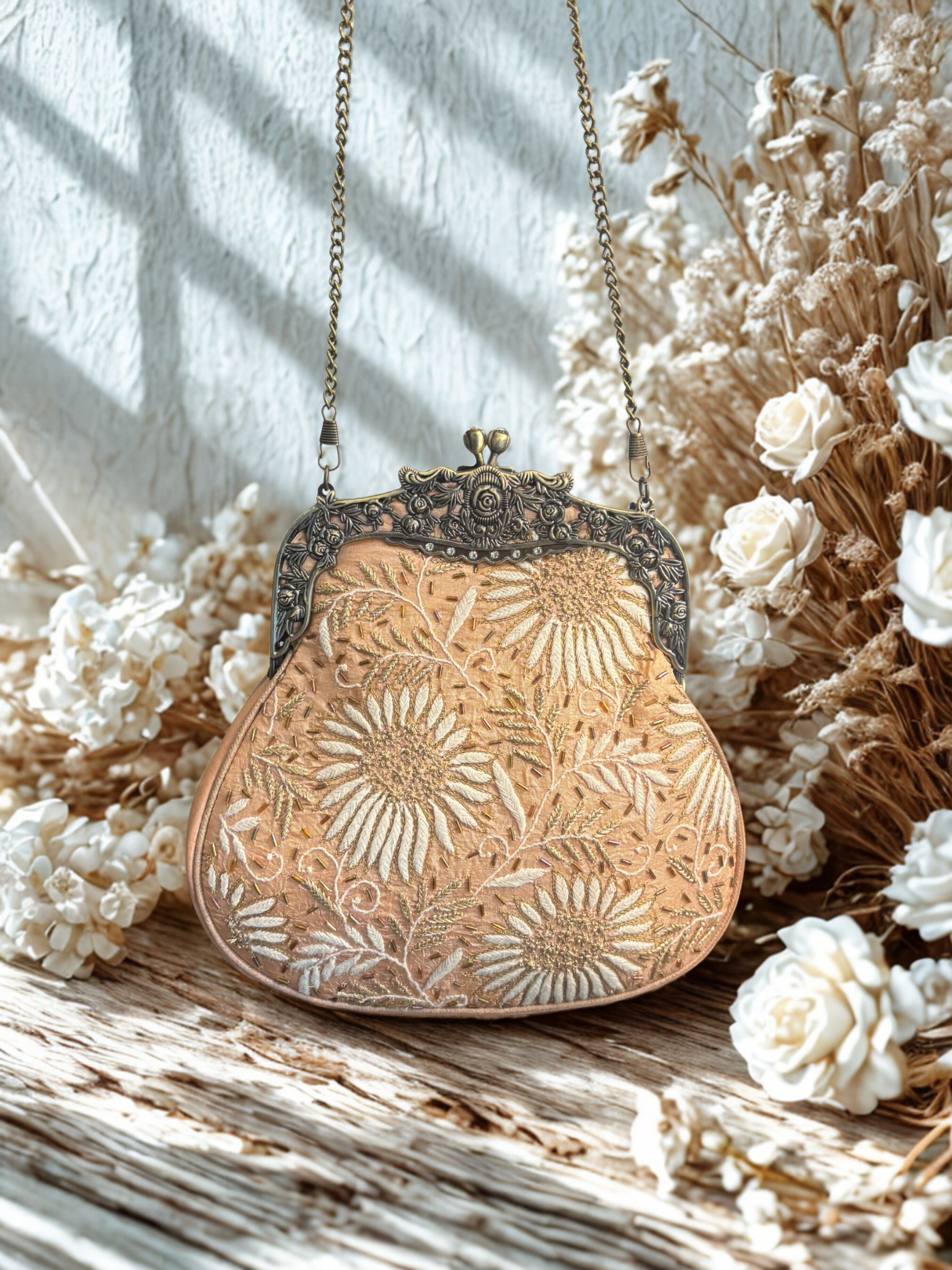 Peach Chikankari Clutch Bag