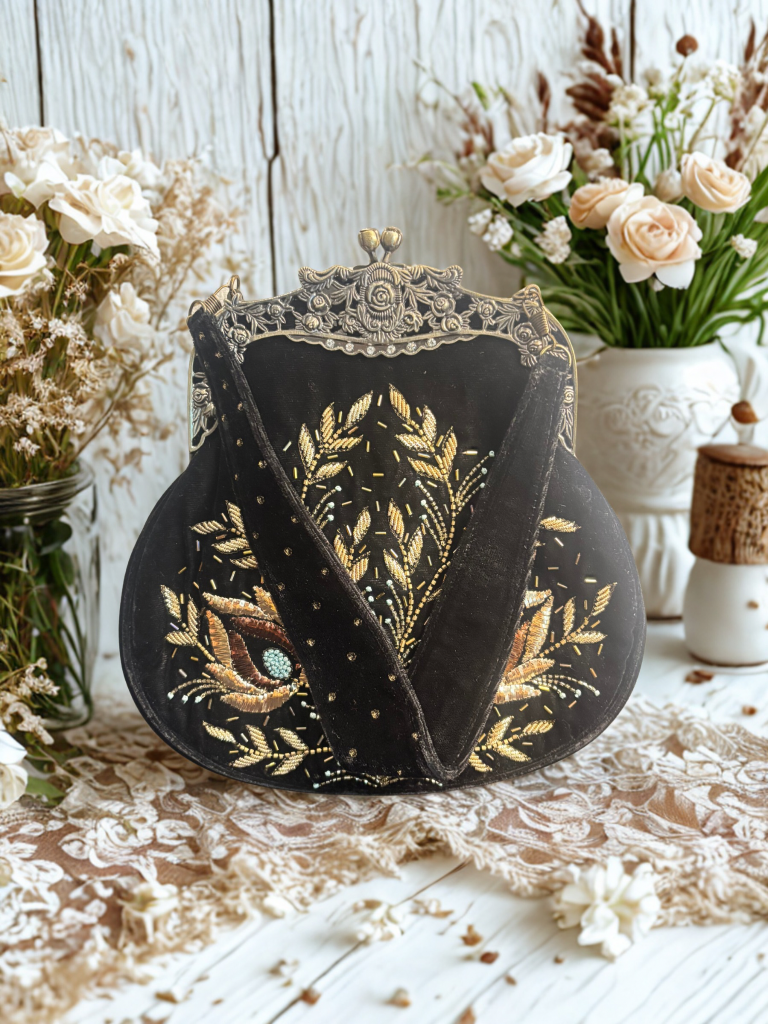 Black Velvet Mukaish Clutch