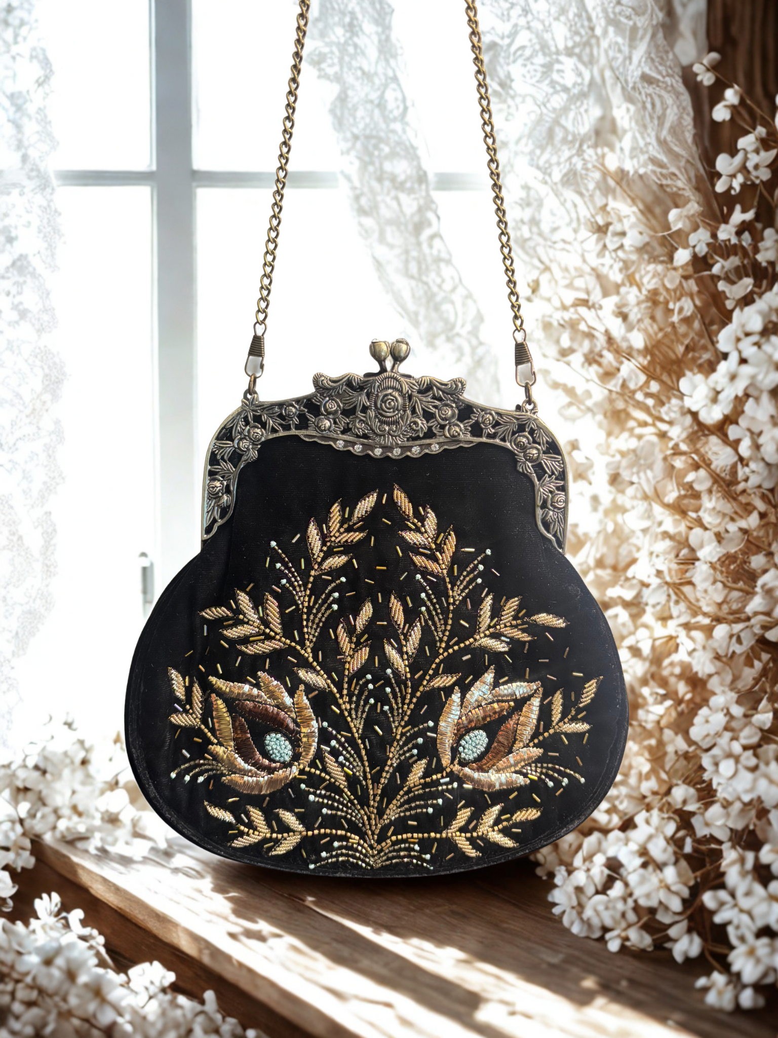 Black Velvet Mukaish Clutch