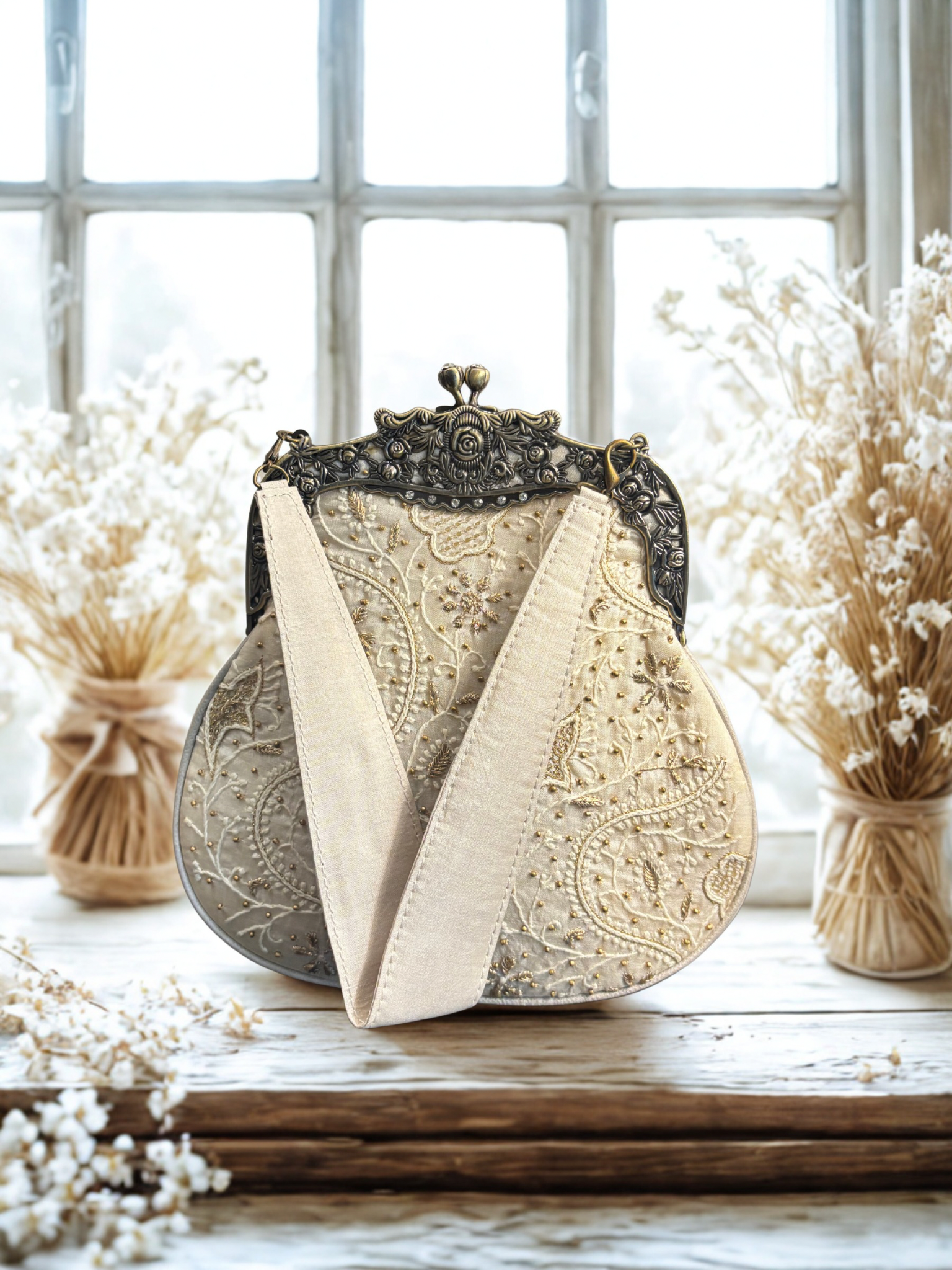Ivory Silk Chikankari Clutch