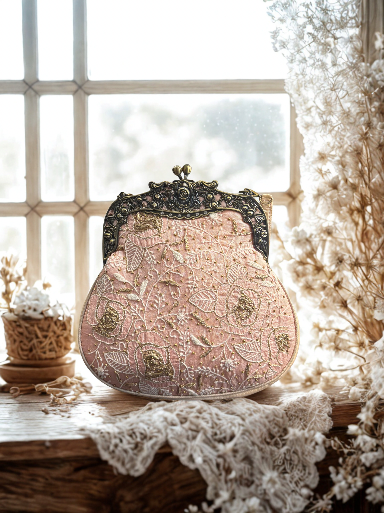 Nude Pink Chikankari Clutch
