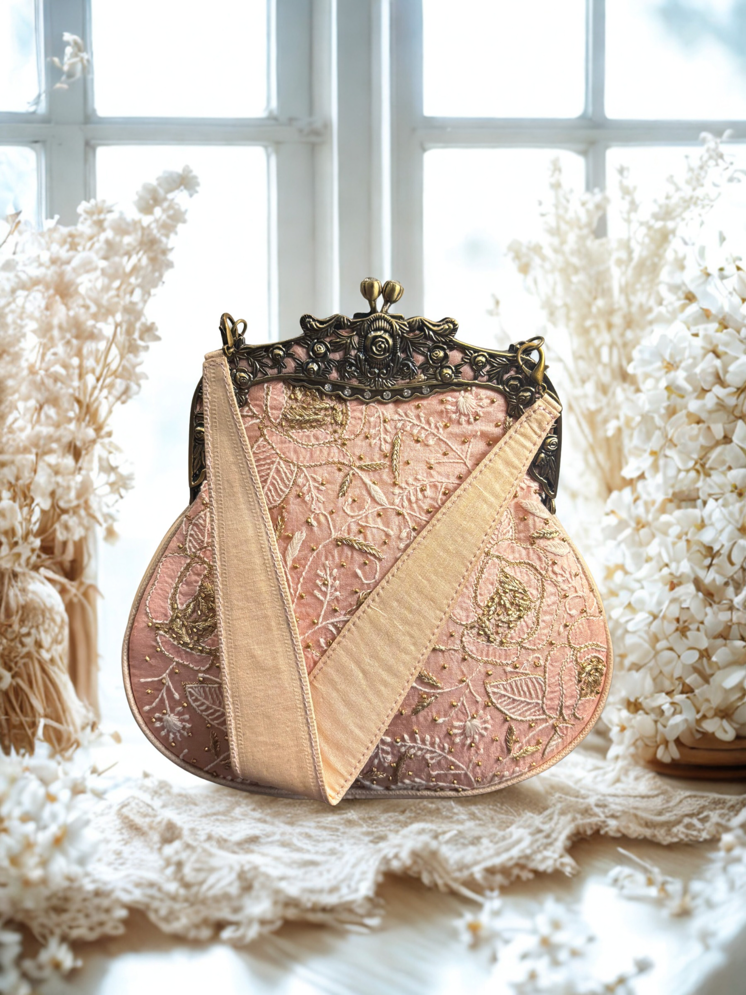 Nude Pink Chikankari Clutch