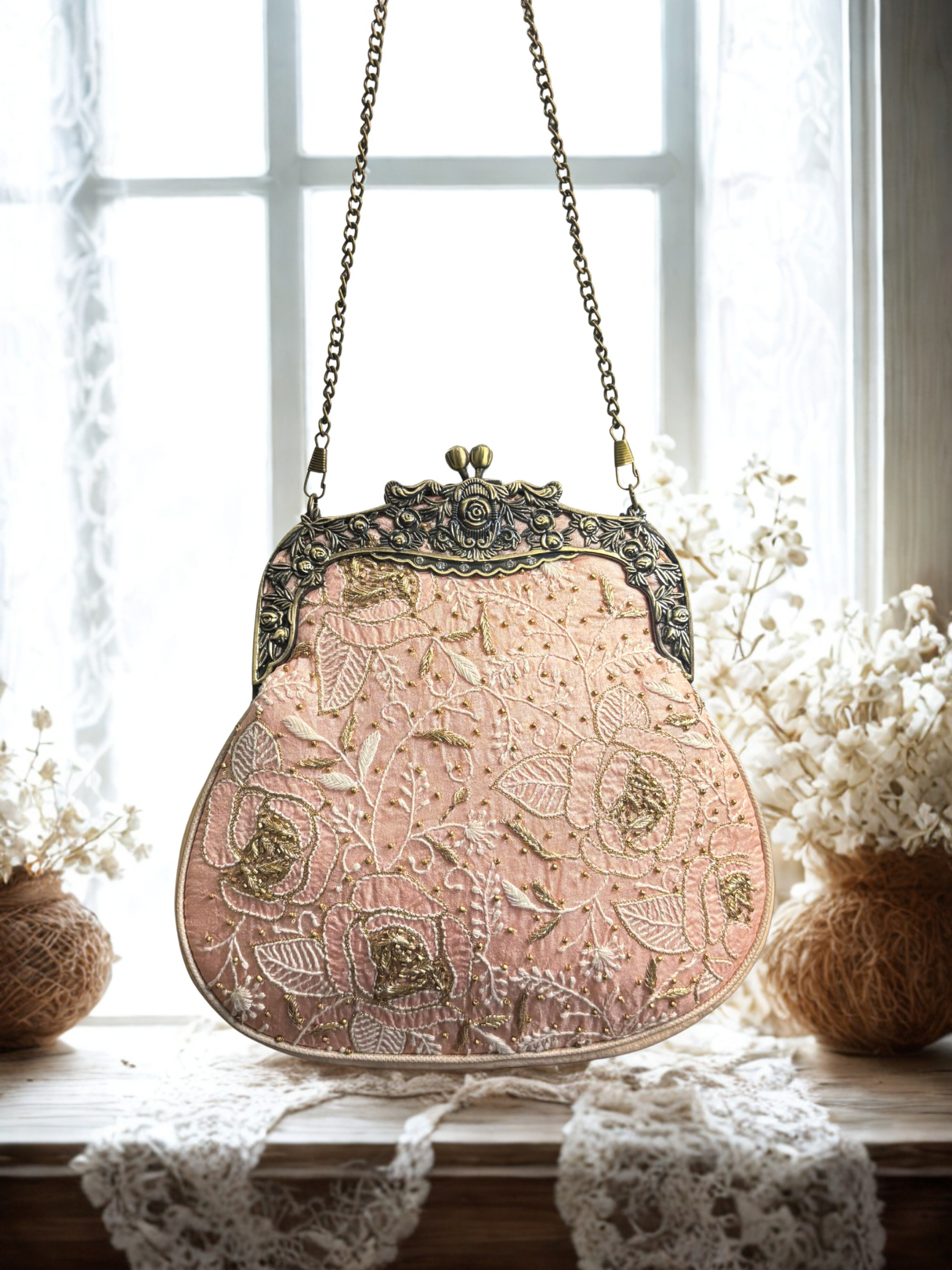 Nude Pink Chikankari Clutch