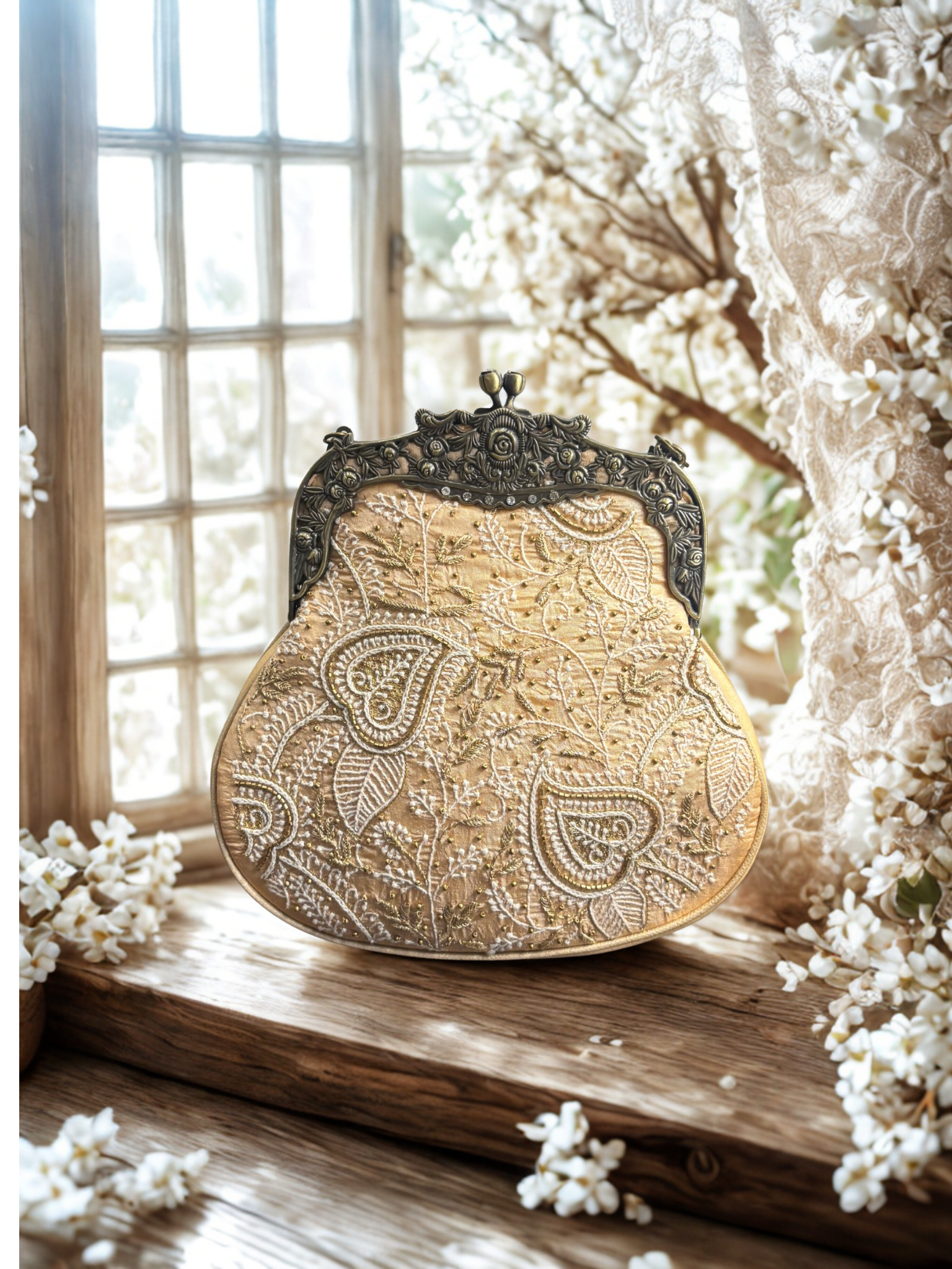 Peach Chikankari Clutch Bag