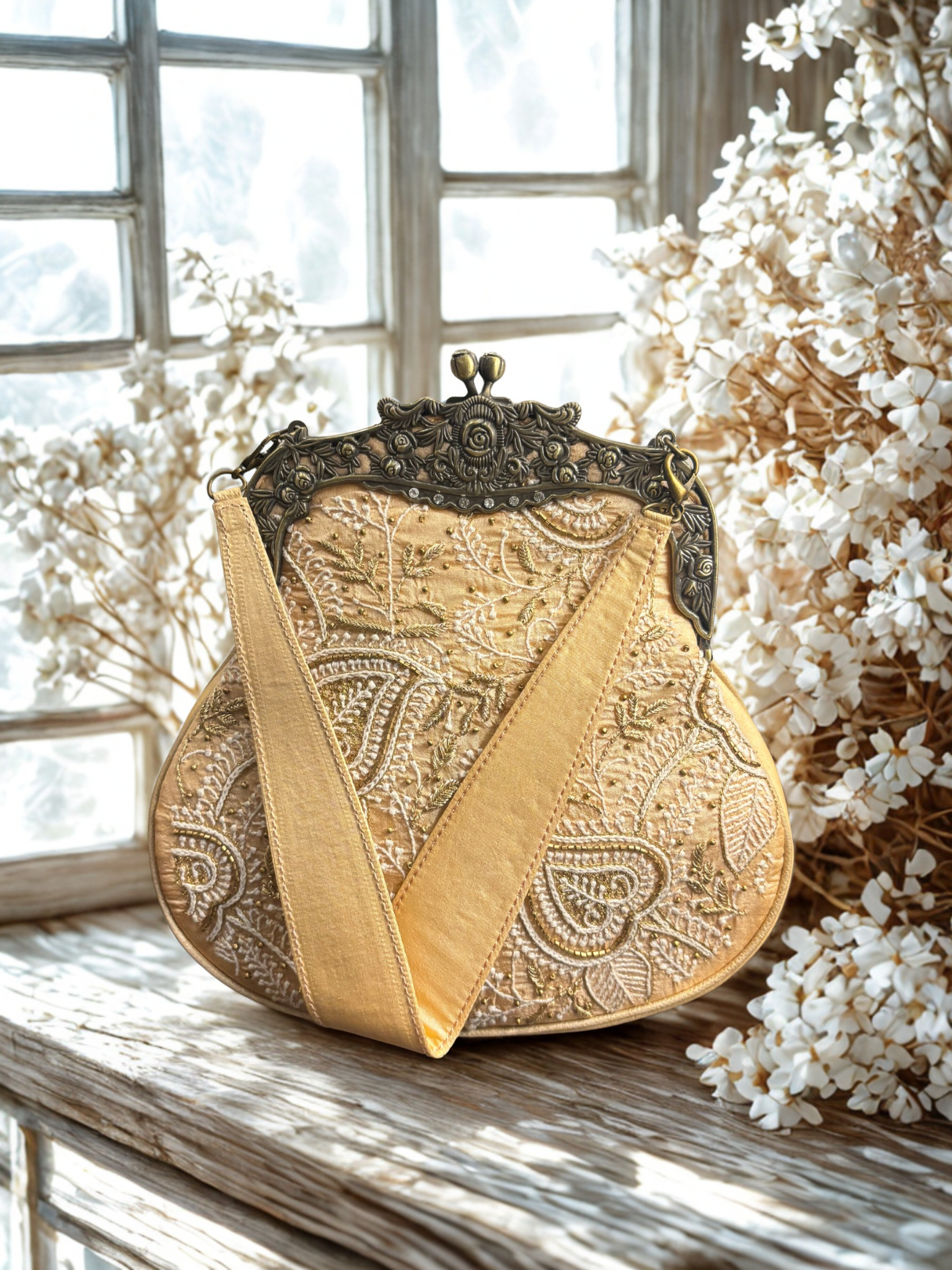 Peach Chikankari Clutch Bag