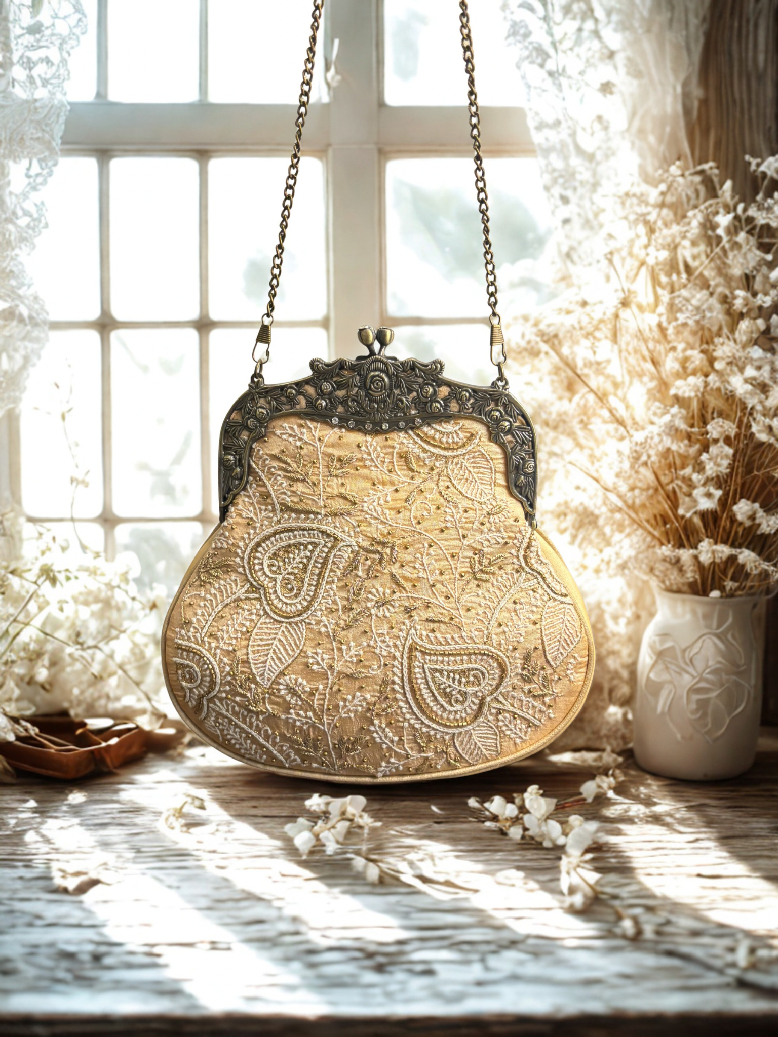 Peach Chikankari Clutch Bag