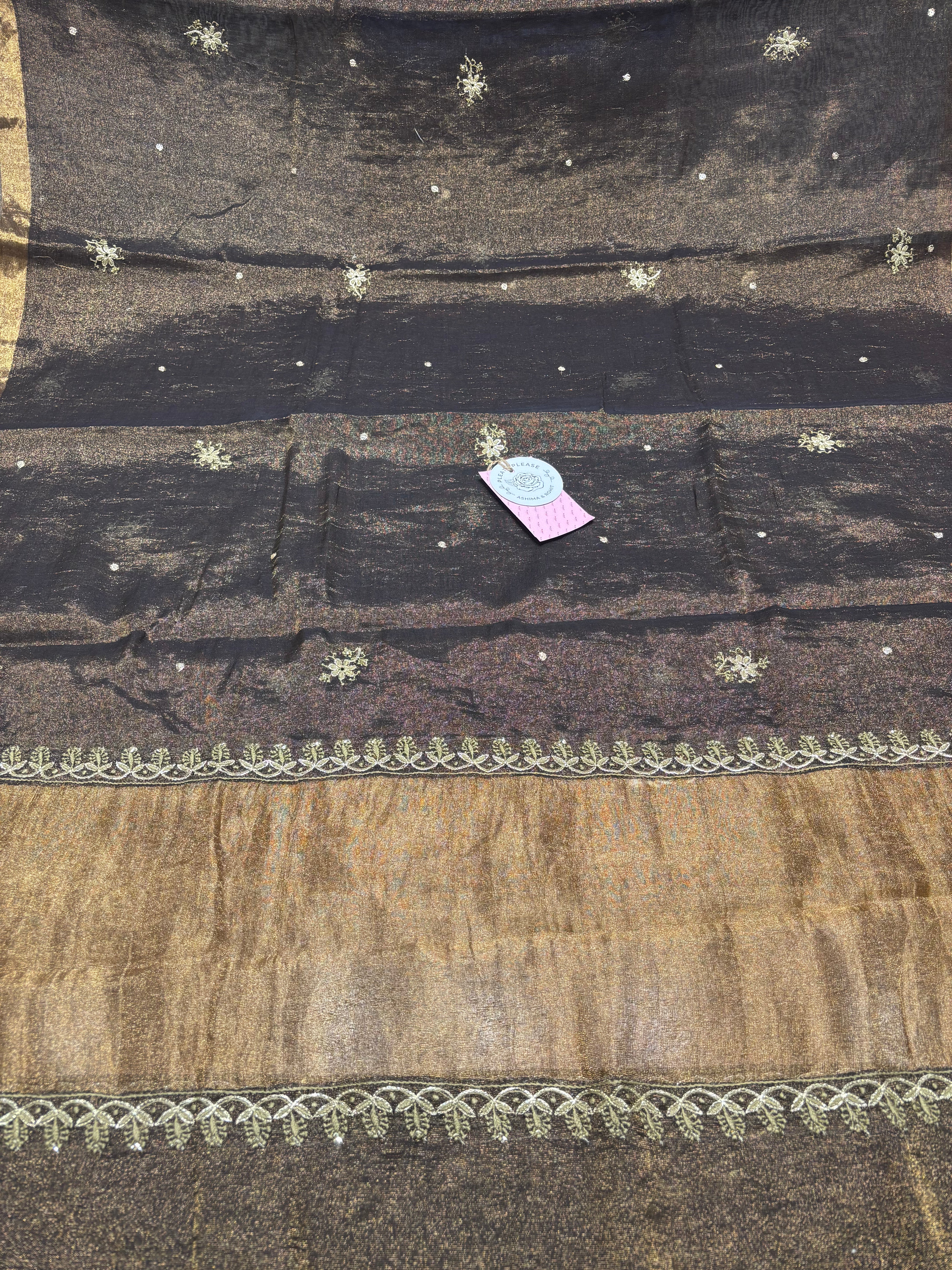 Coca Cola Chikankari Kurta & Dupatta – Elegant Brown Tissue Ensemble - Pleats PleaseChikankari