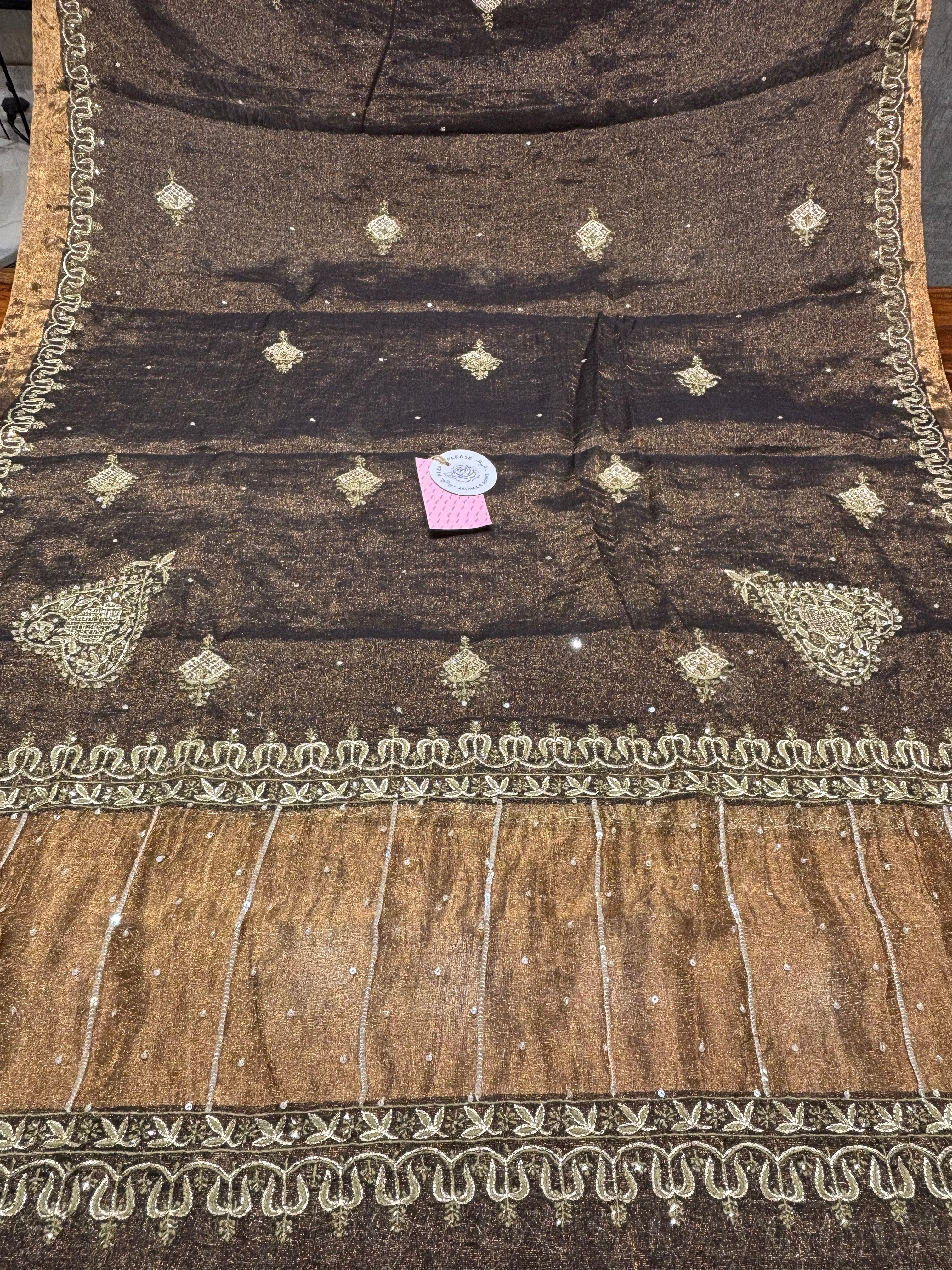 Coca Cola Brown Tissue Chikankari Kurta & Dupatta - Pleats PleaseChikankari