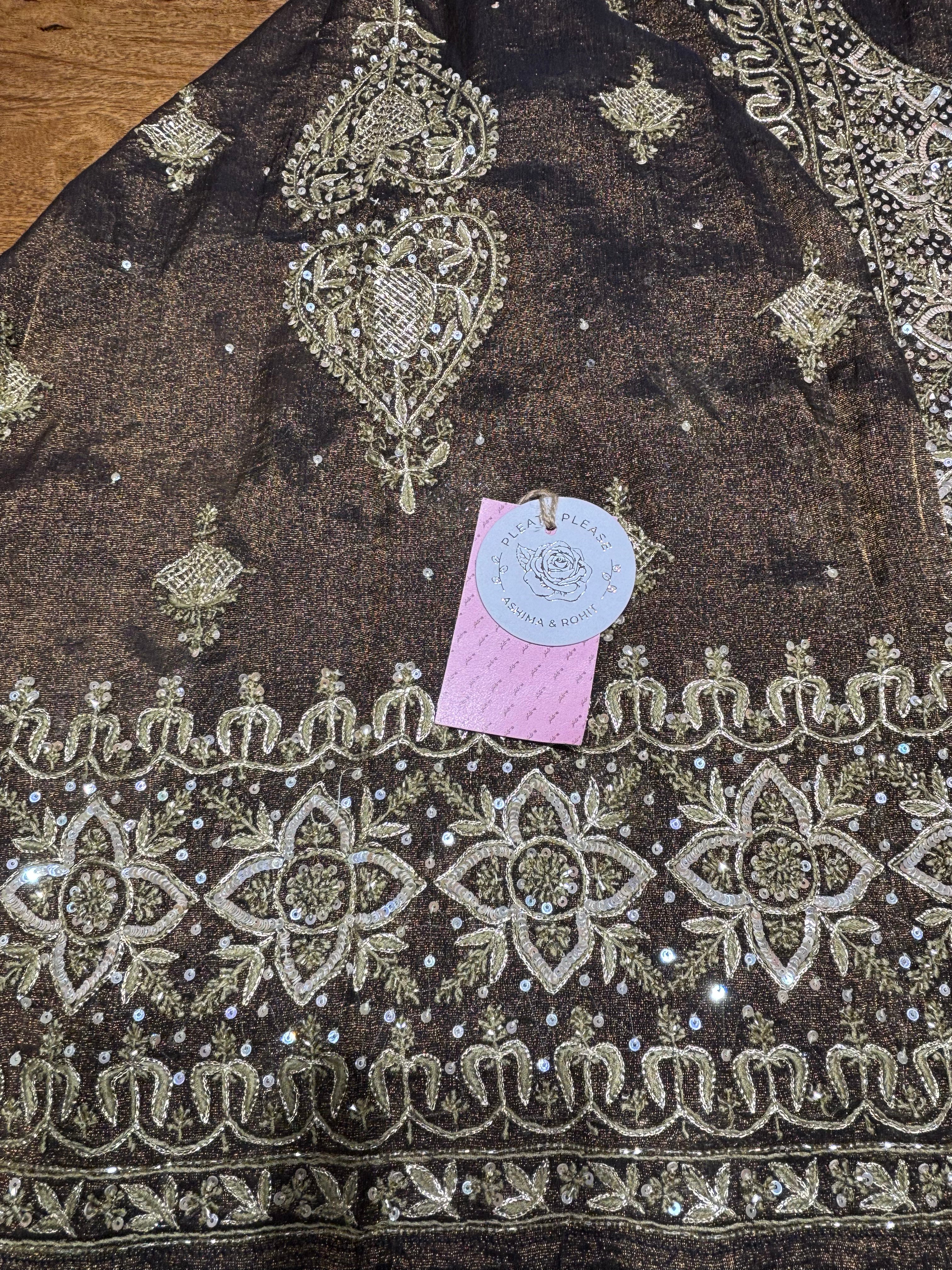 Coca Cola Brown Tissue Chikankari Kurta & Dupatta - Pleats PleaseChikankari