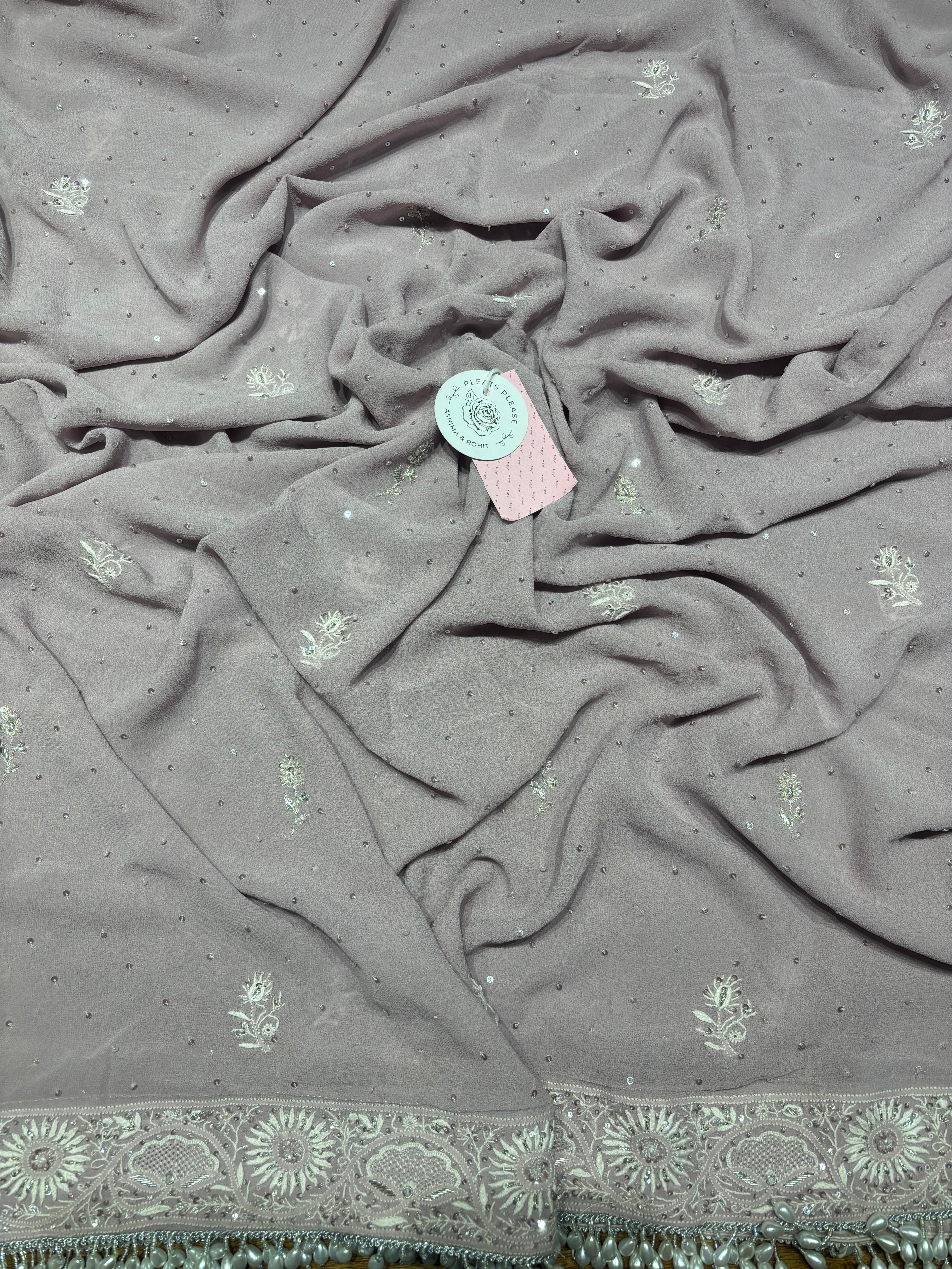 Lavender Latte Pure Georgette Chikankari Anarkali and Dupatta set