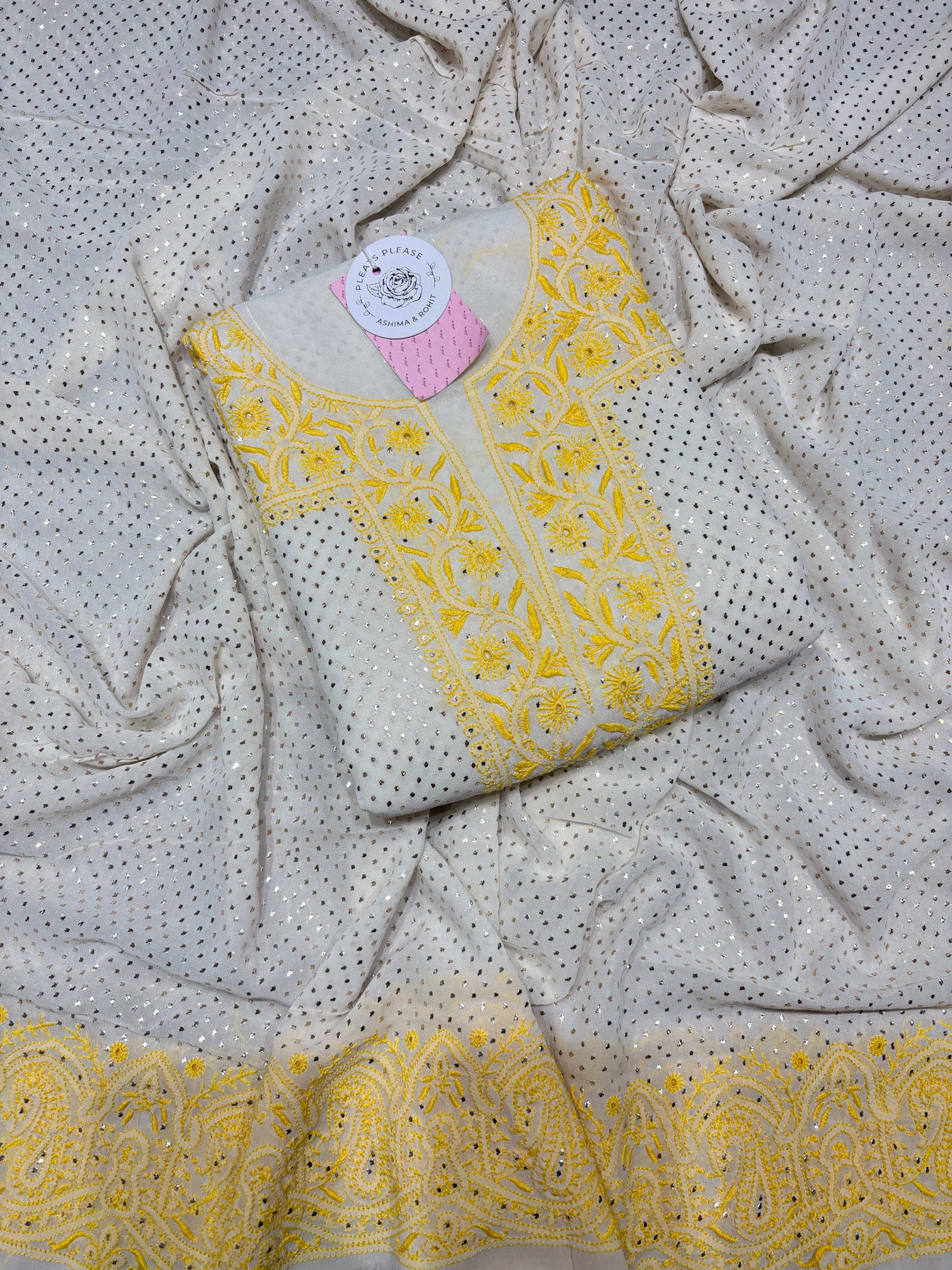 Dyeable Pure Georgette Chikan Mukaish Kurta & Dupatta