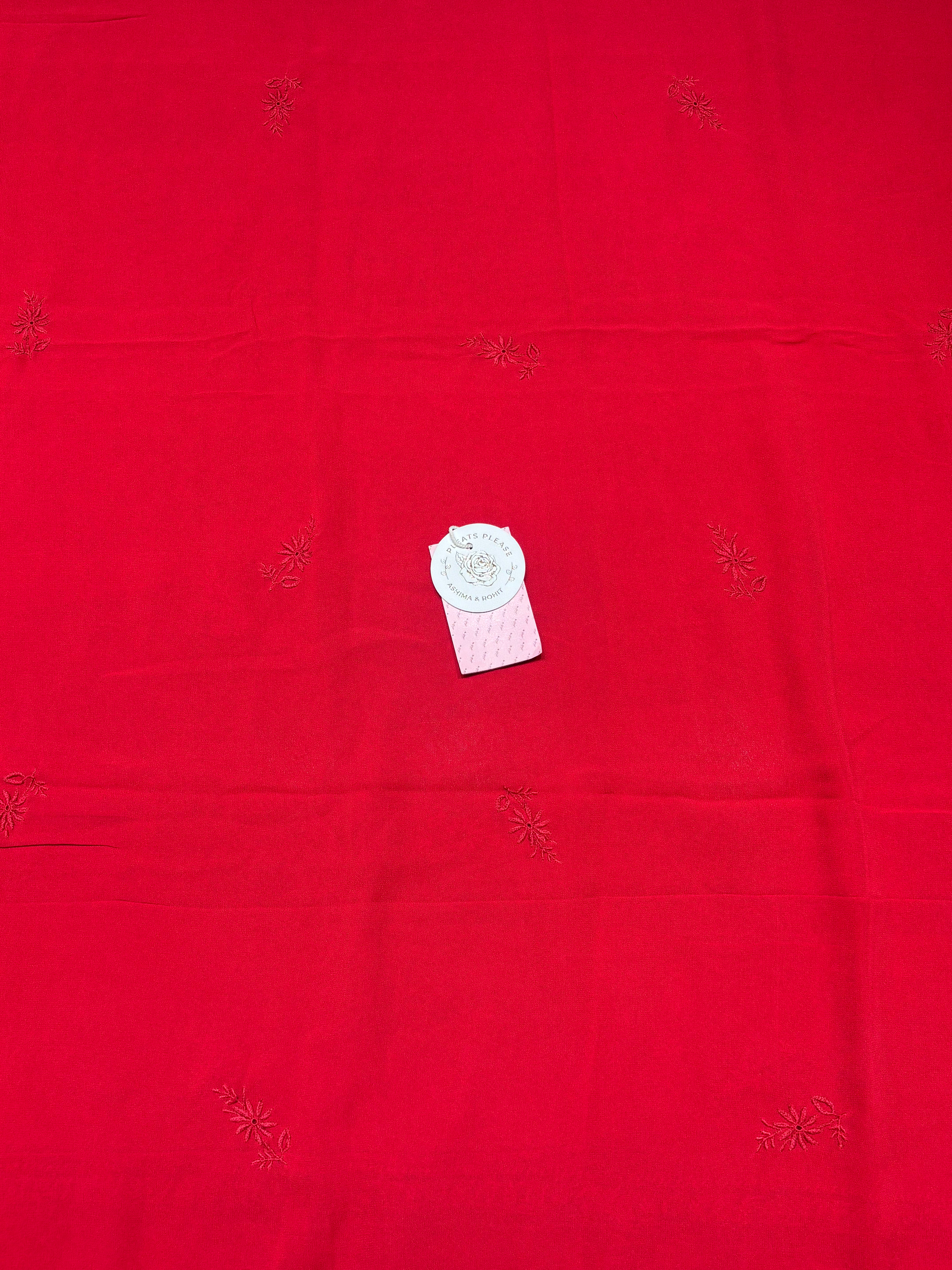 Red Pure Georgette Chikankari Kurta & Dupatta