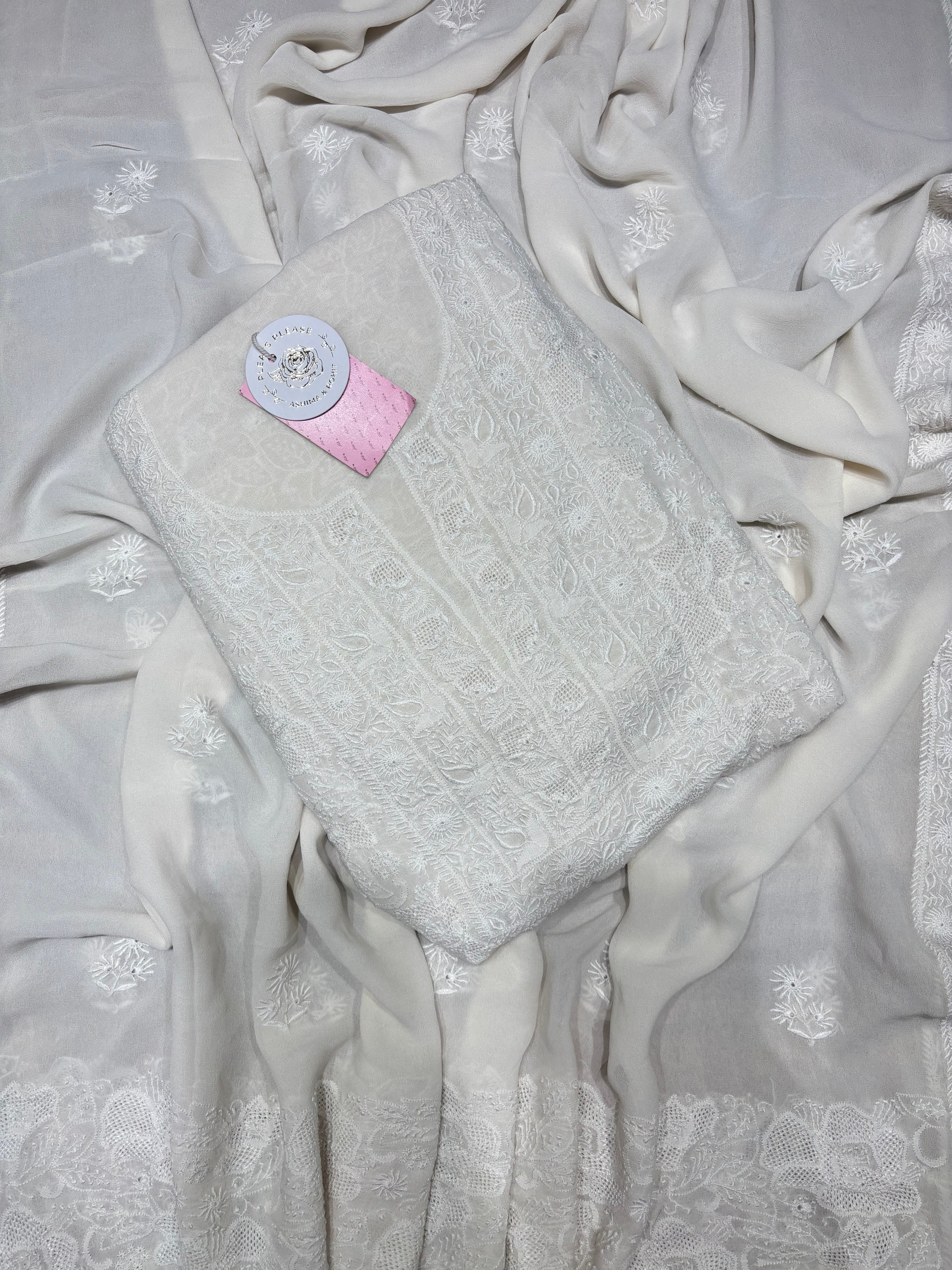 Dyeable Pure Georgette Chikankari Kurta & Dupatta