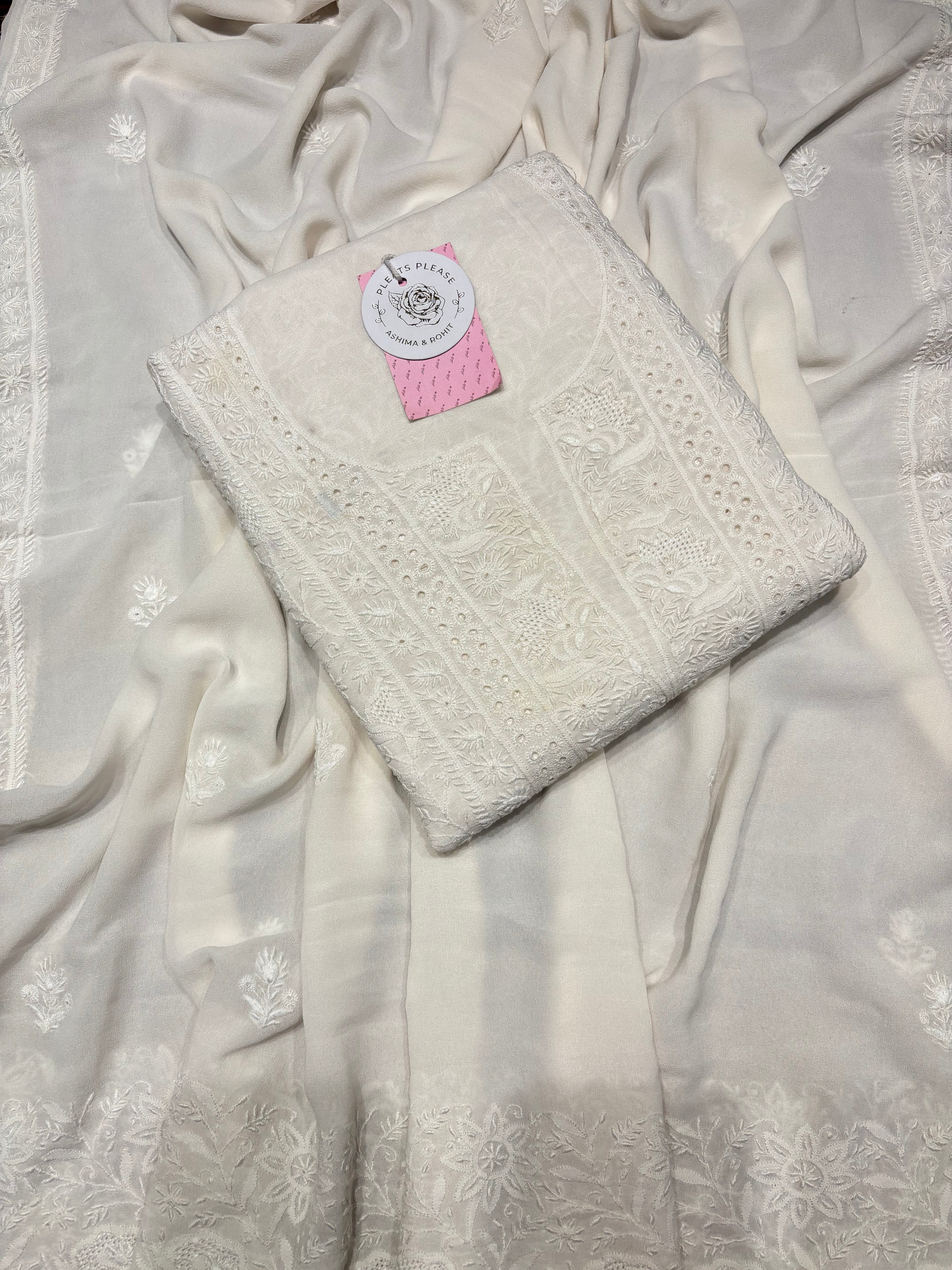 Dyeable Pure Georgette Chikankari Kurta & Dupatta