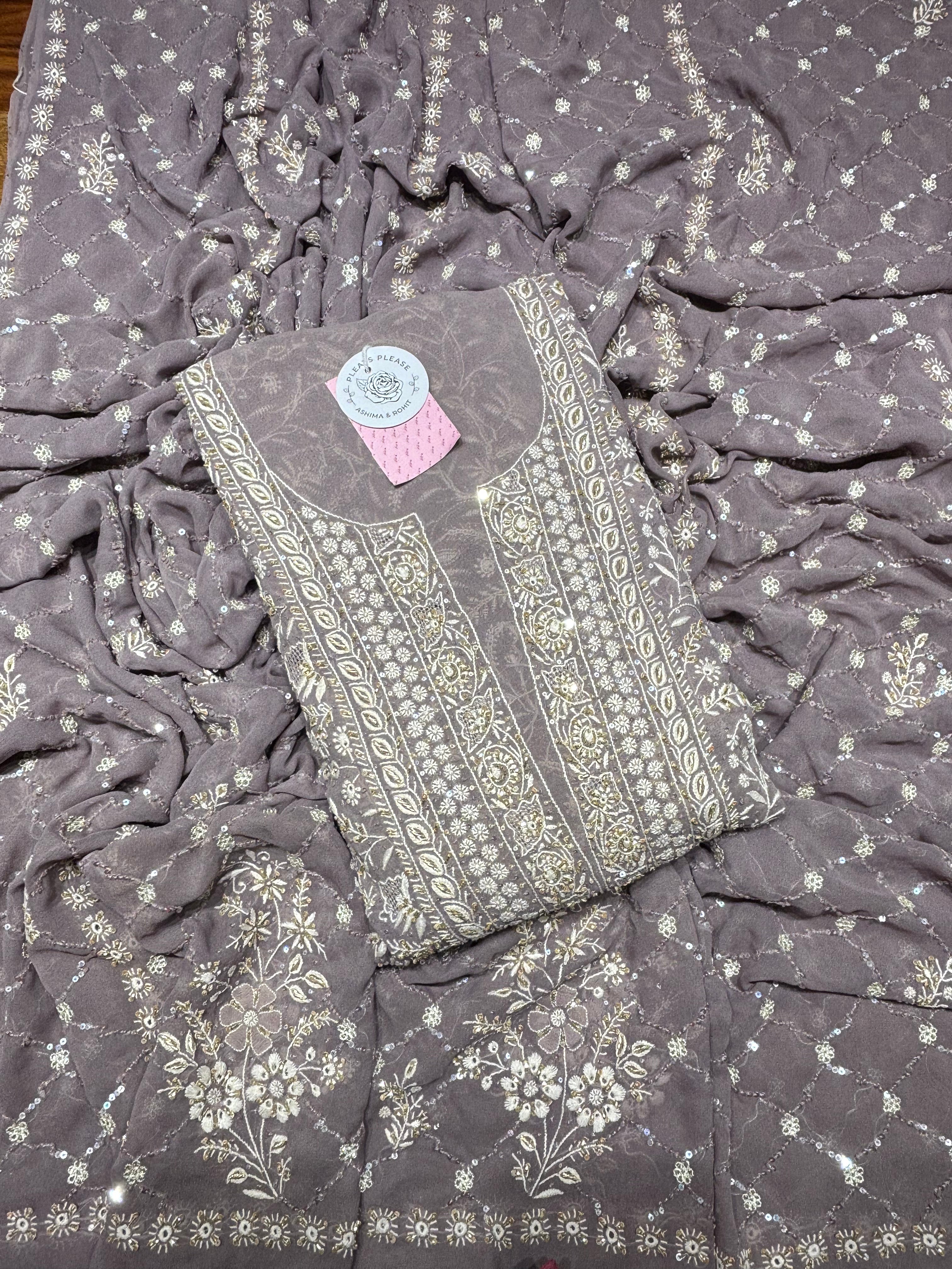 Mauve Taupe Pure & Premium Georgette Kurta & Dupatta
