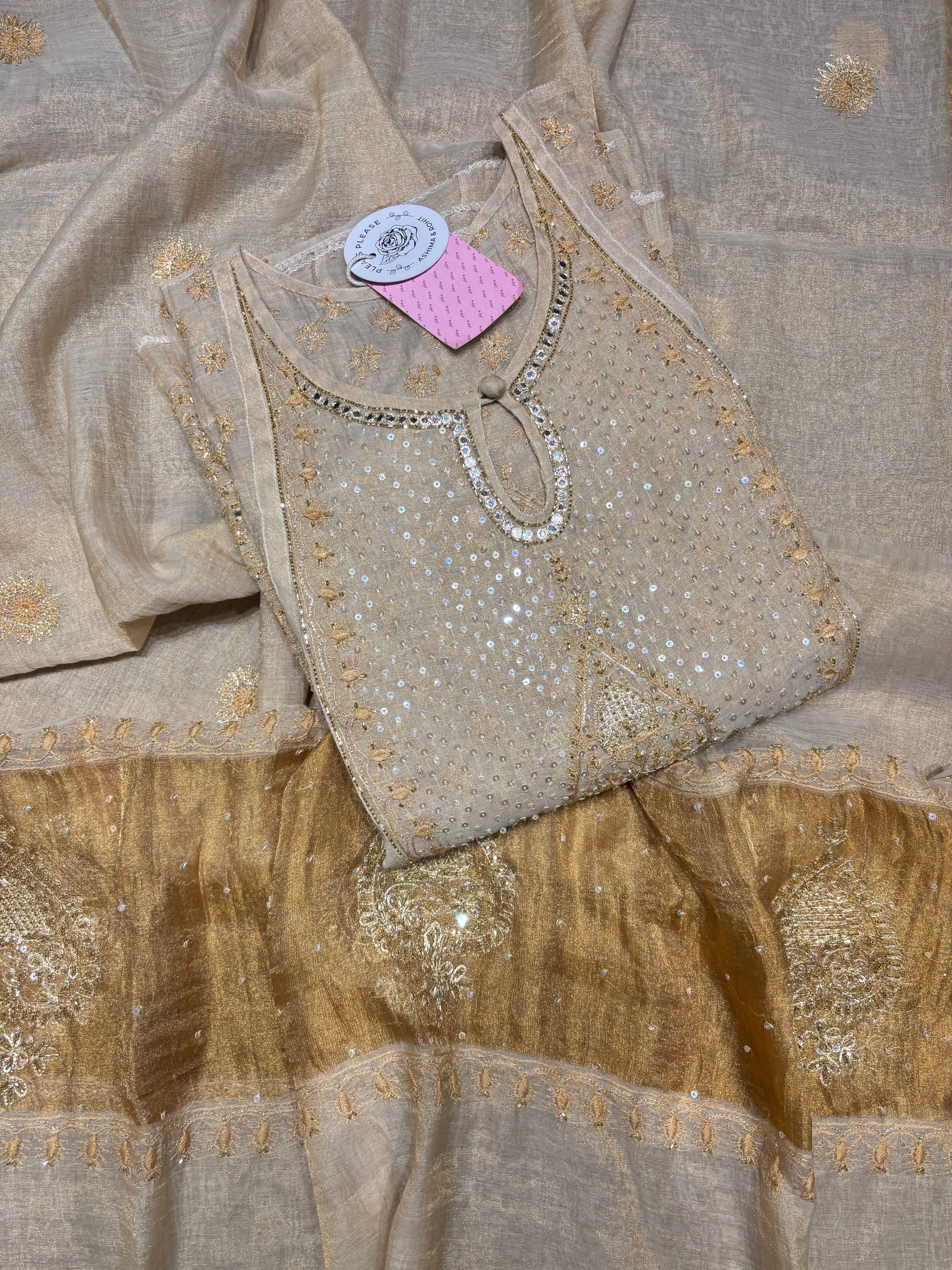 Dyeable Pure Tissue Baji Chikankari Anarkali & Dupatta