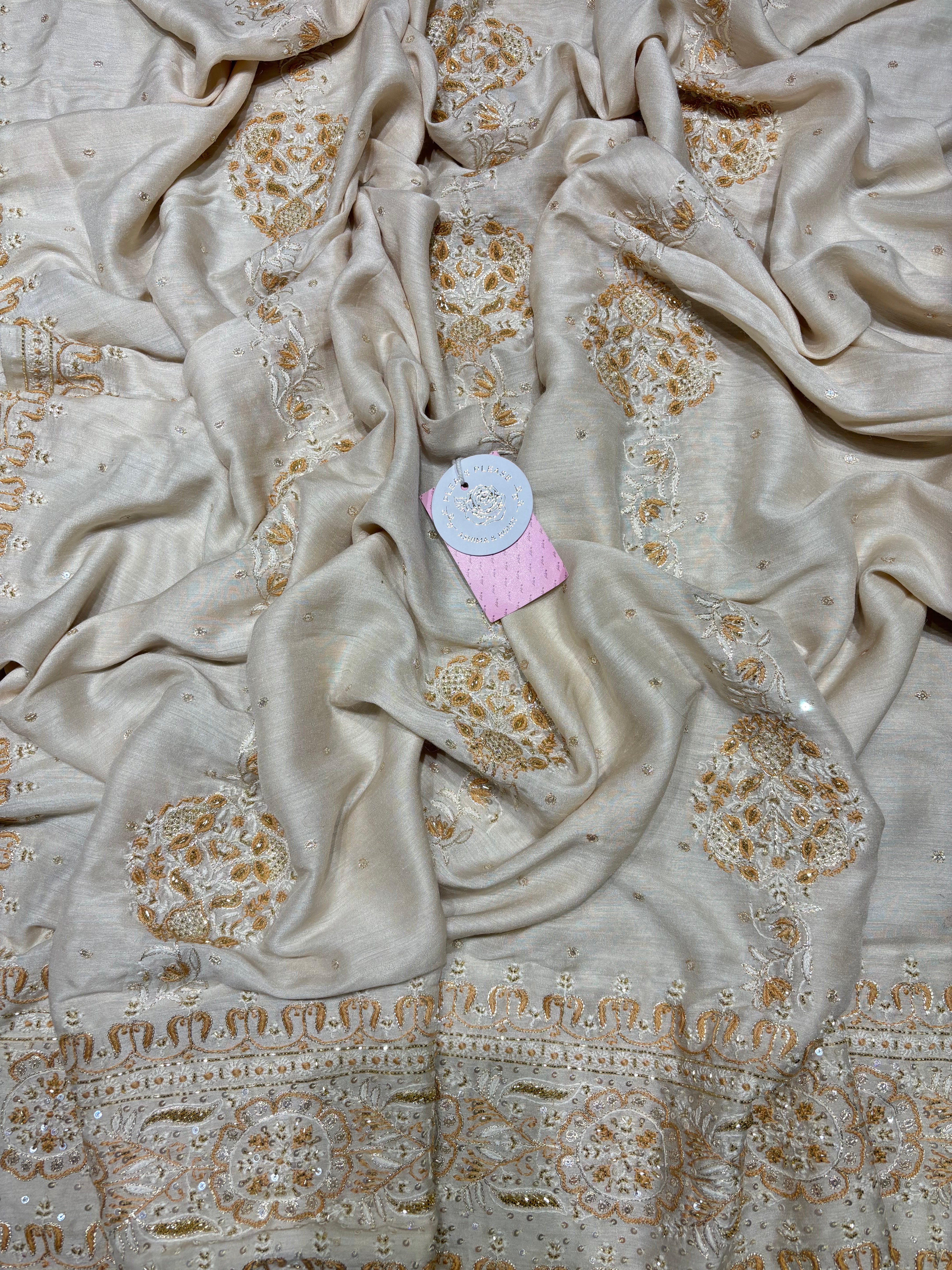 Dyeable Pure & Premium Munga Silk Chikankari A line Anarkali ,Dupatta & Bottom