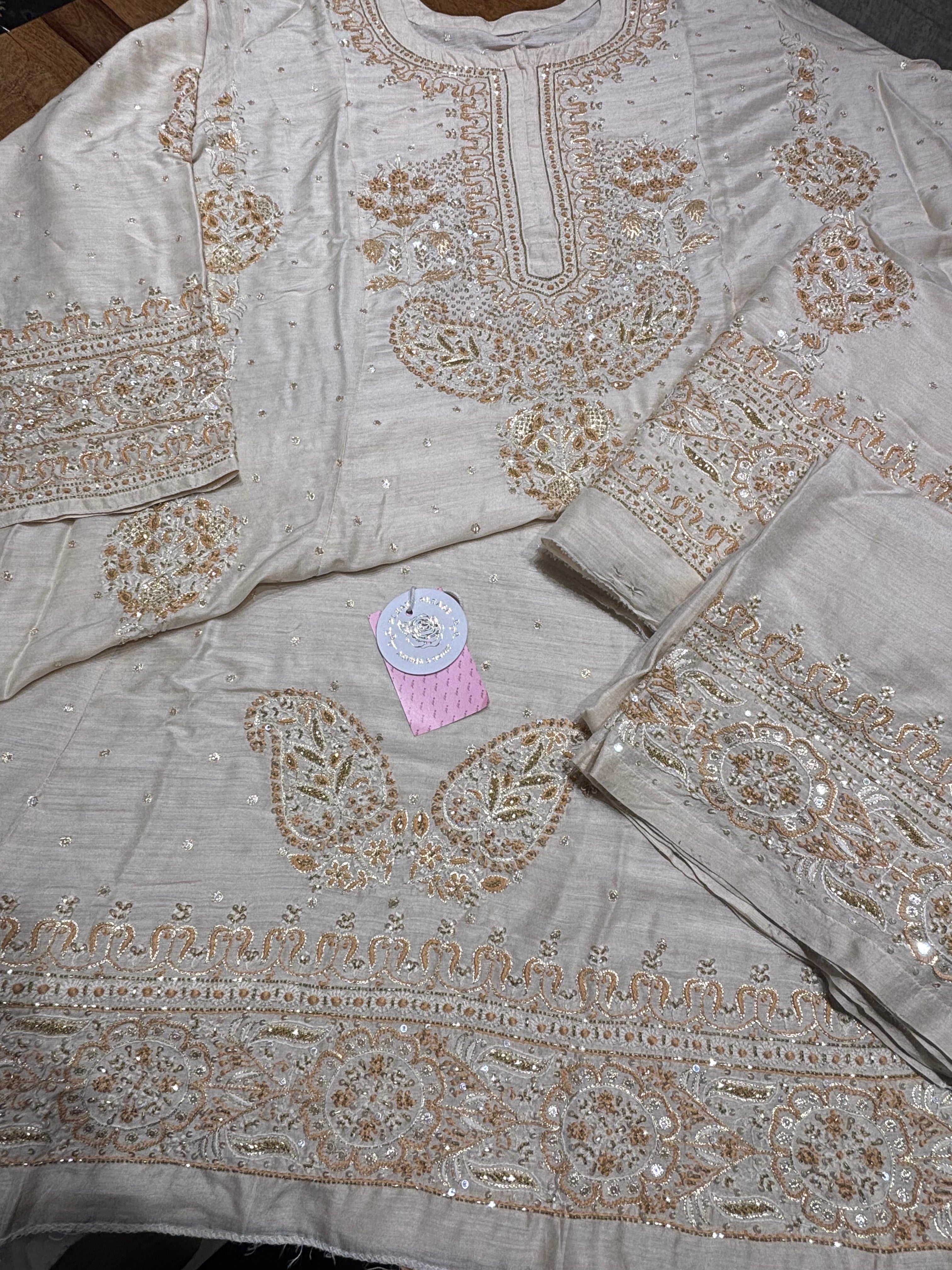 Dyeable Pure & Premium Munga Silk Chikankari A line Anarkali ,Dupatta & Bottom