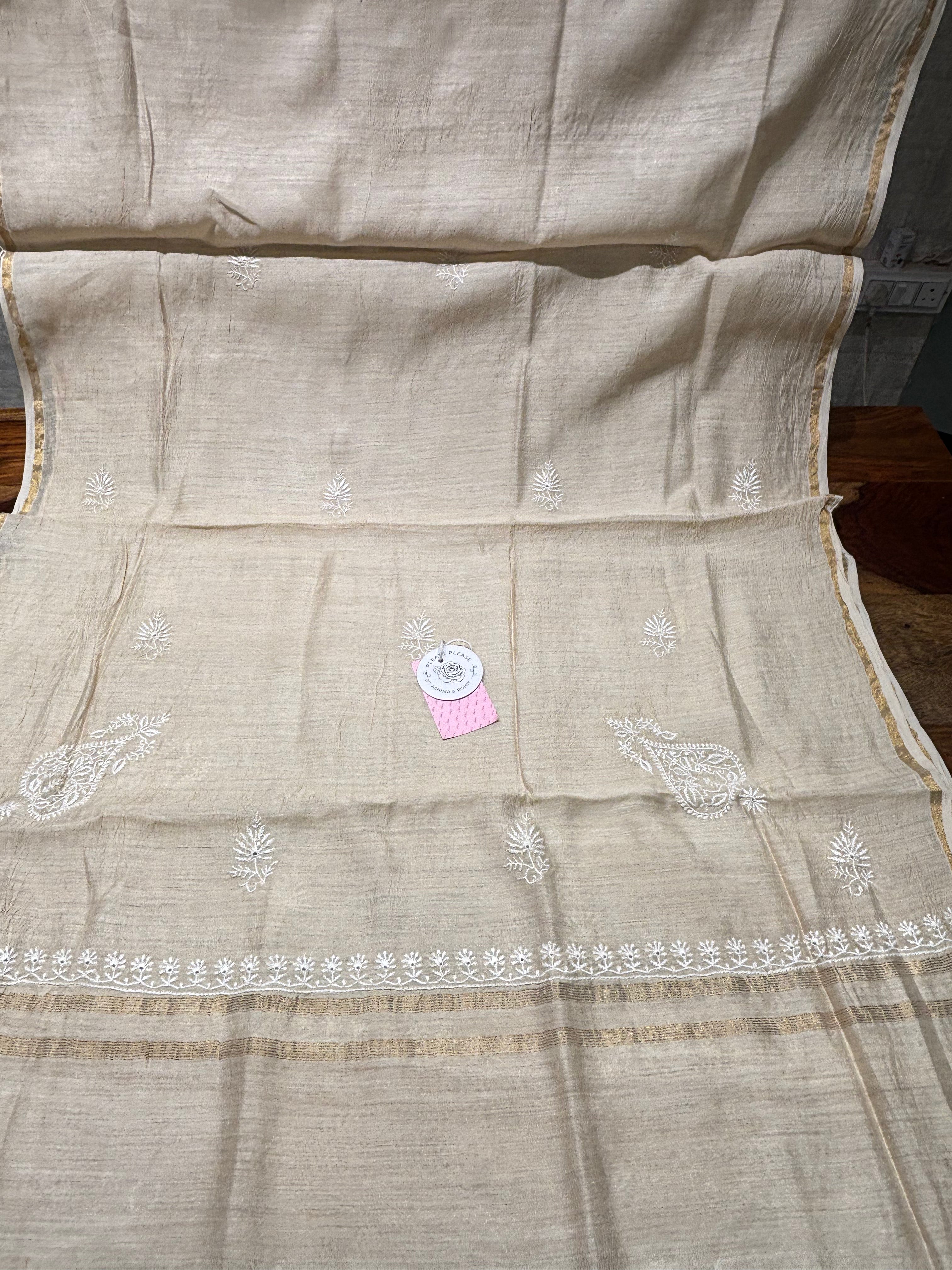 Dyeable Pure Munga Silk Chikankari Kurta & Dupatta