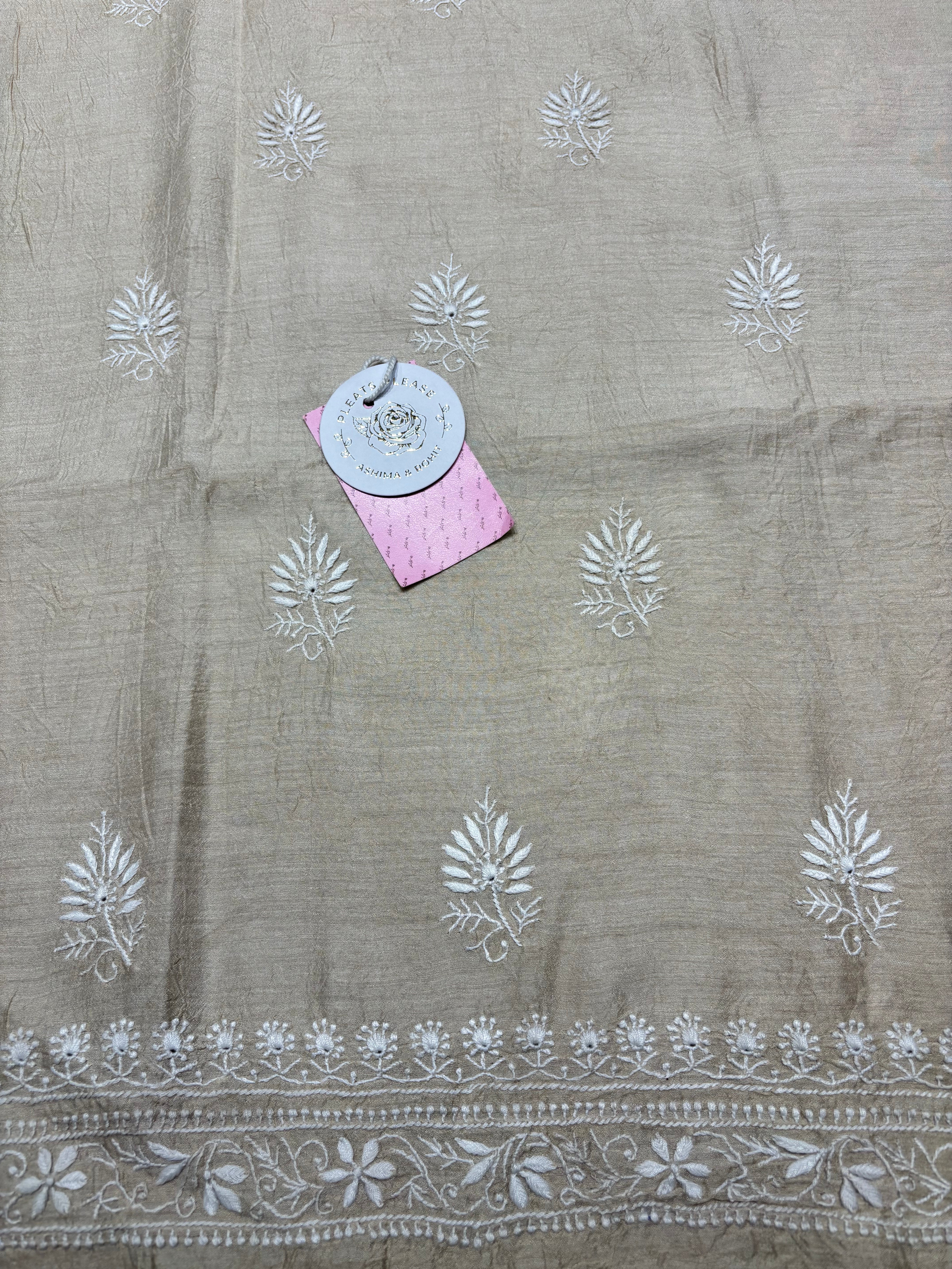 Dyeable Pure Munga Silk Chikankari Kurta & Dupatta - Pleats PleaseChikankari