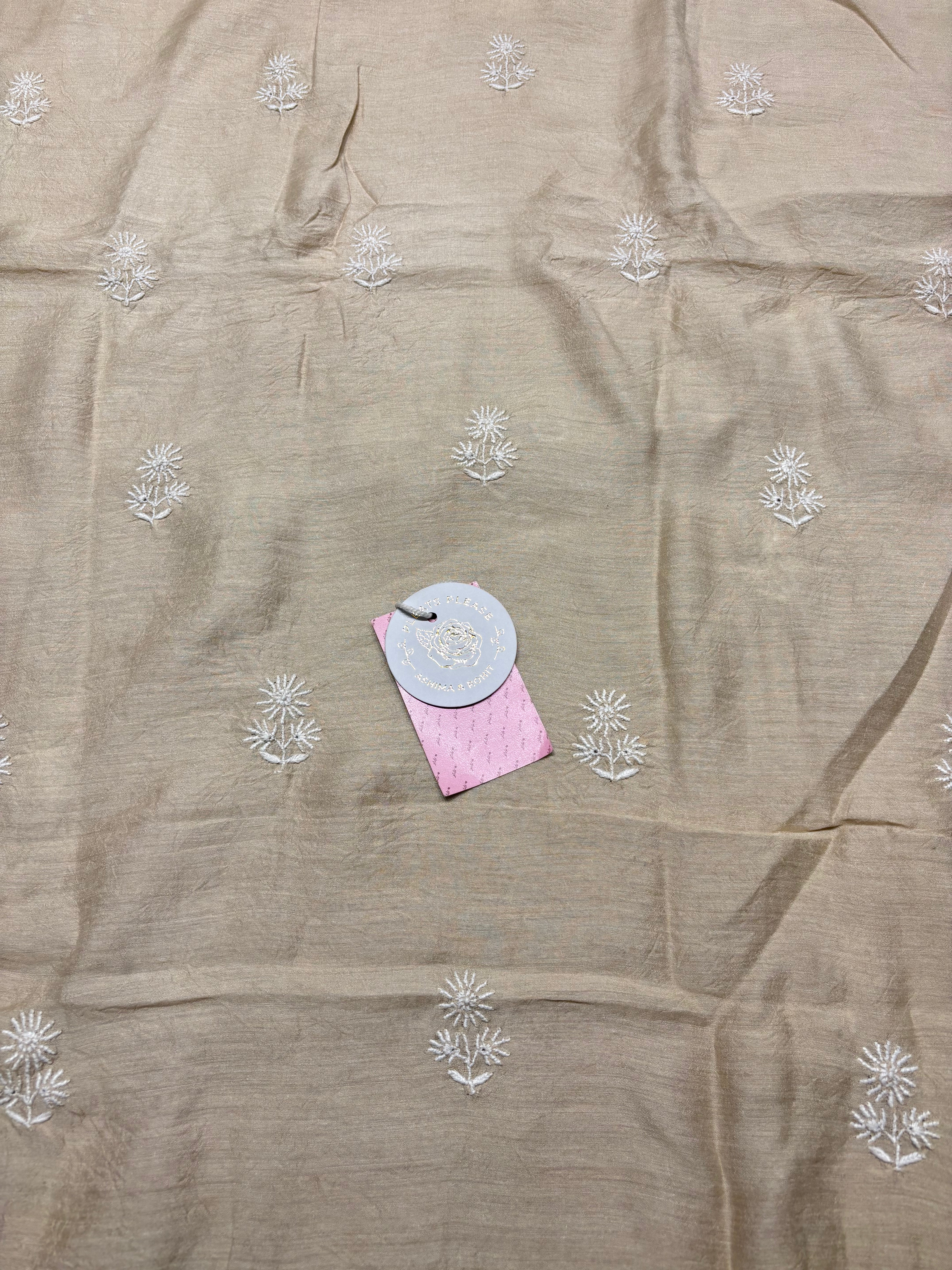 Dyeable Pure Munga Silk Chikankari Kurta & Dupatta - Pleats PleaseChikankari