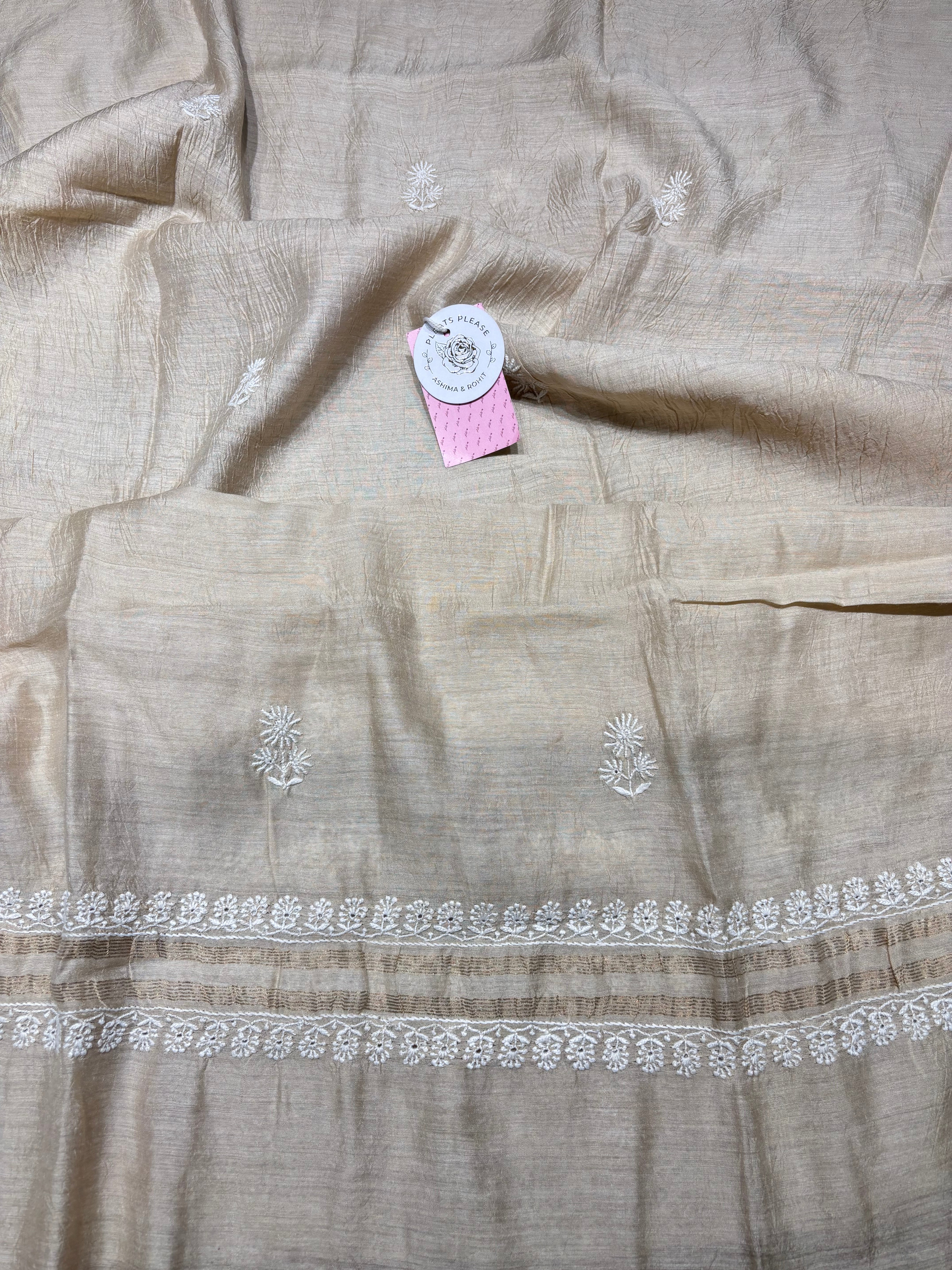 Dyeable Pure Munga Silk Chikankari Kurta & Dupatta