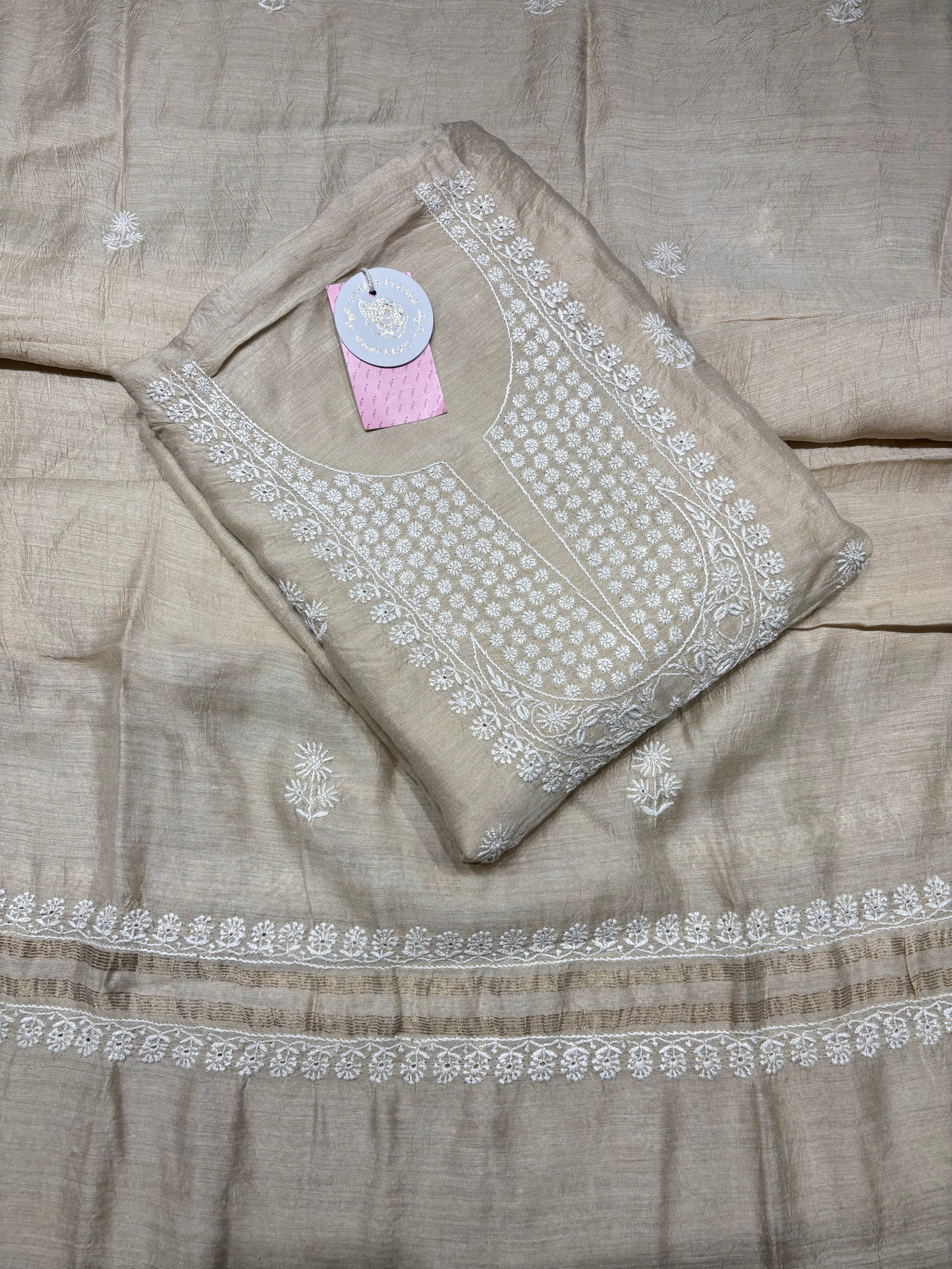Dyeable Pure Munga Silk Chikankari Kurta & Dupatta