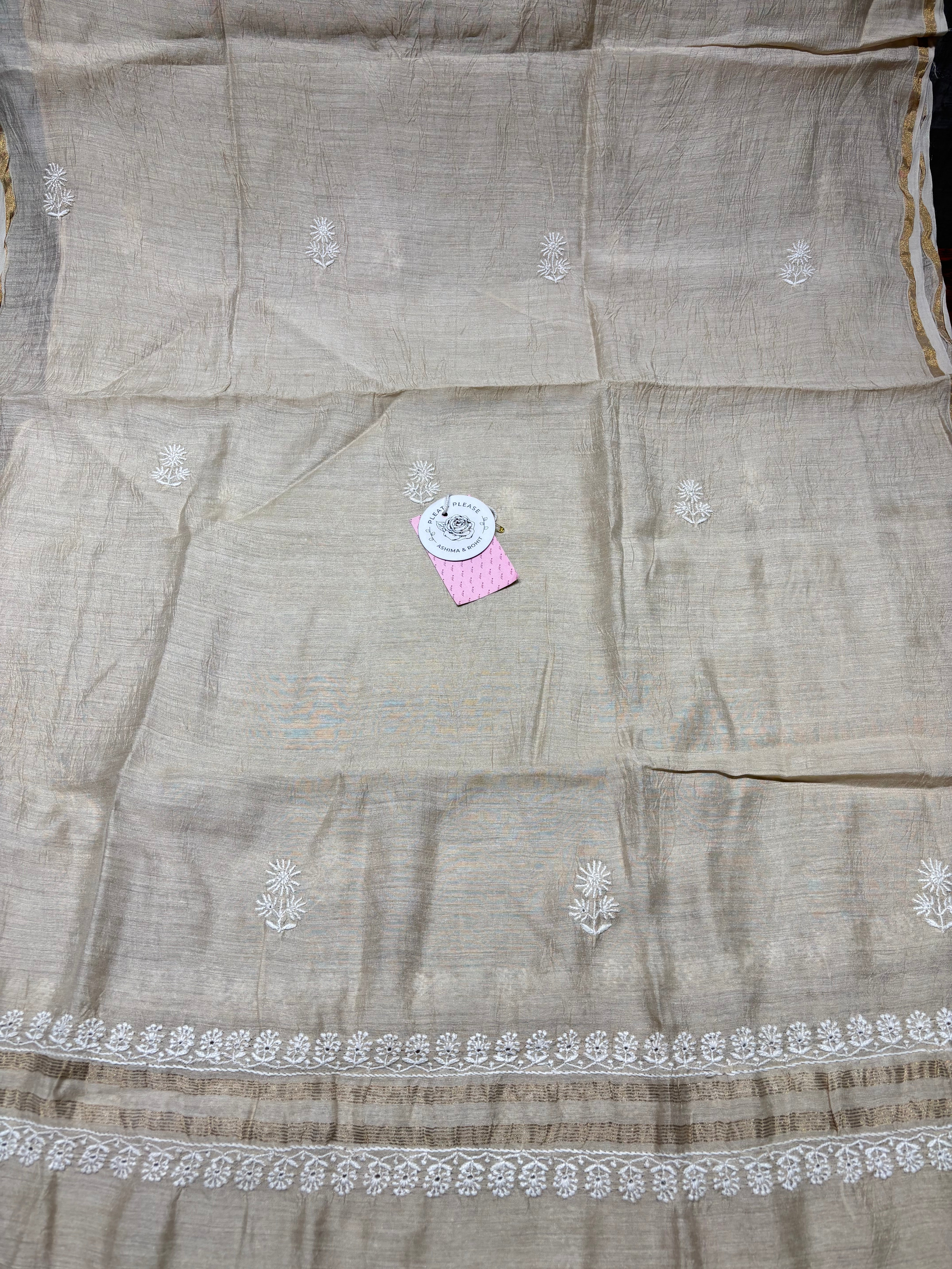 Dyeable Pure Munga Silk Chikankari Kurta & Dupatta - Pleats PleaseChikankari