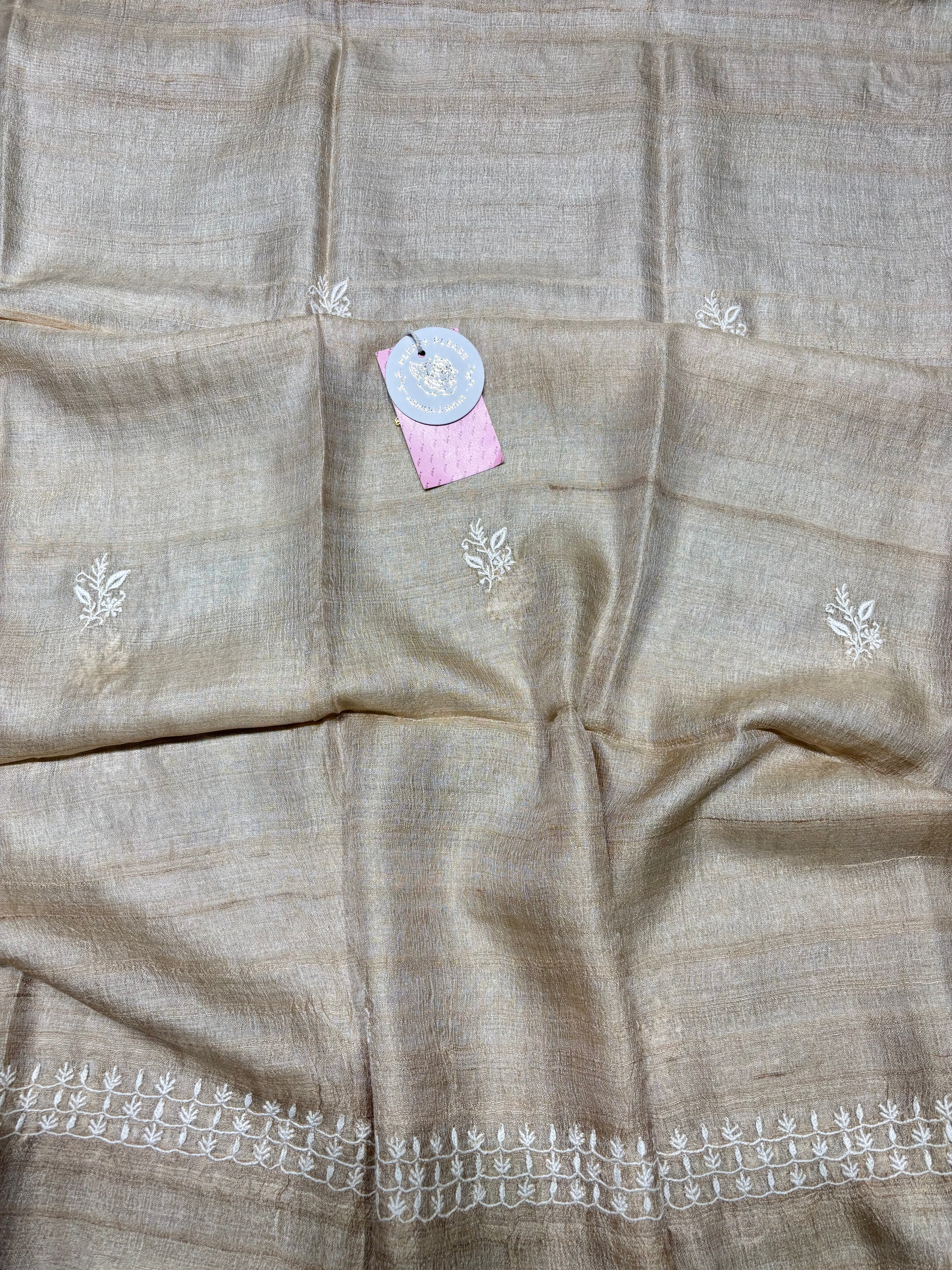 Dyeable Pure Tussar Silk Chikankari Kurta & Dupatta