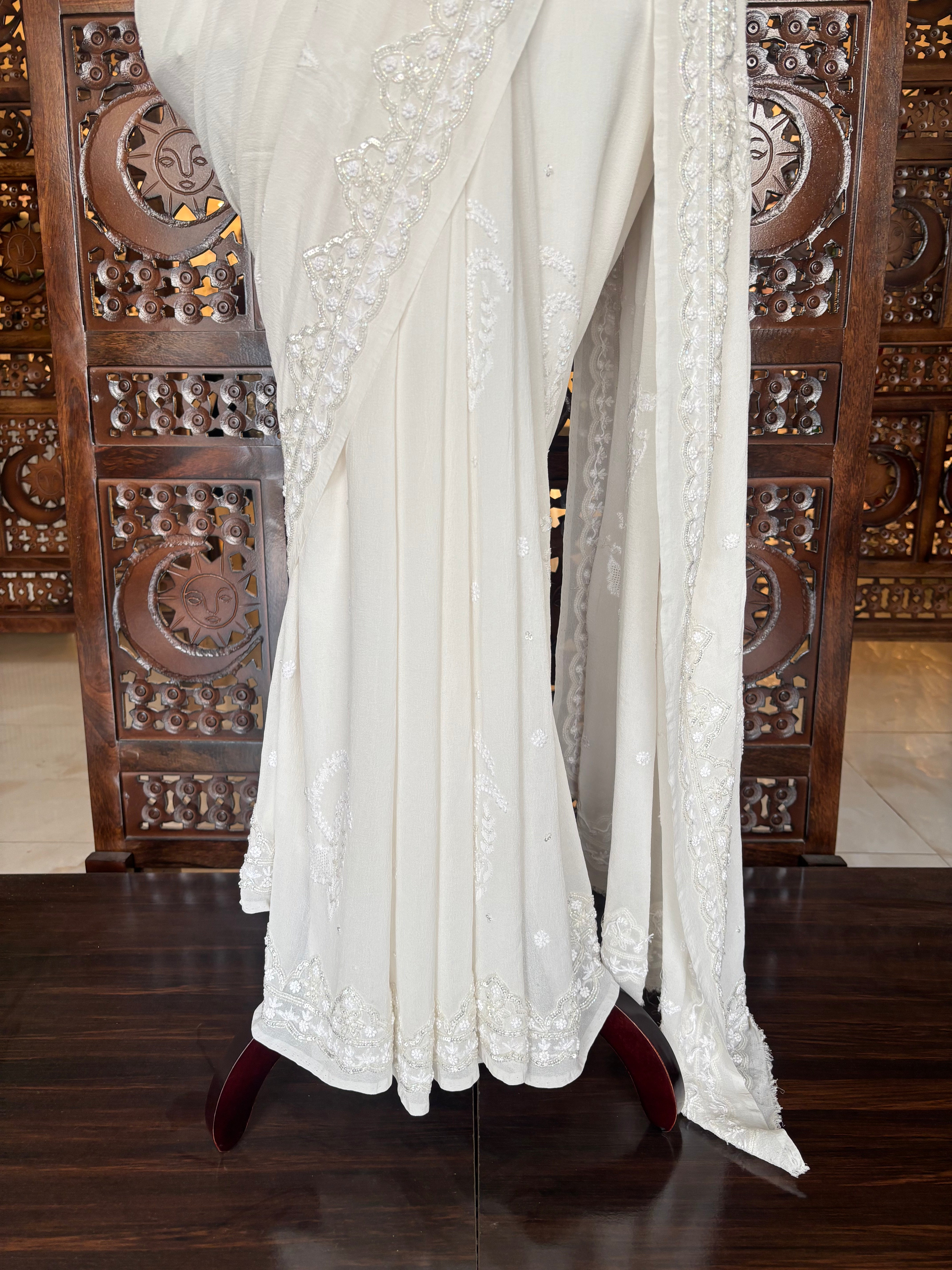 Dyeable Pure & Premium Georgette Chikankari Saree - Pleats PleaseChikankari