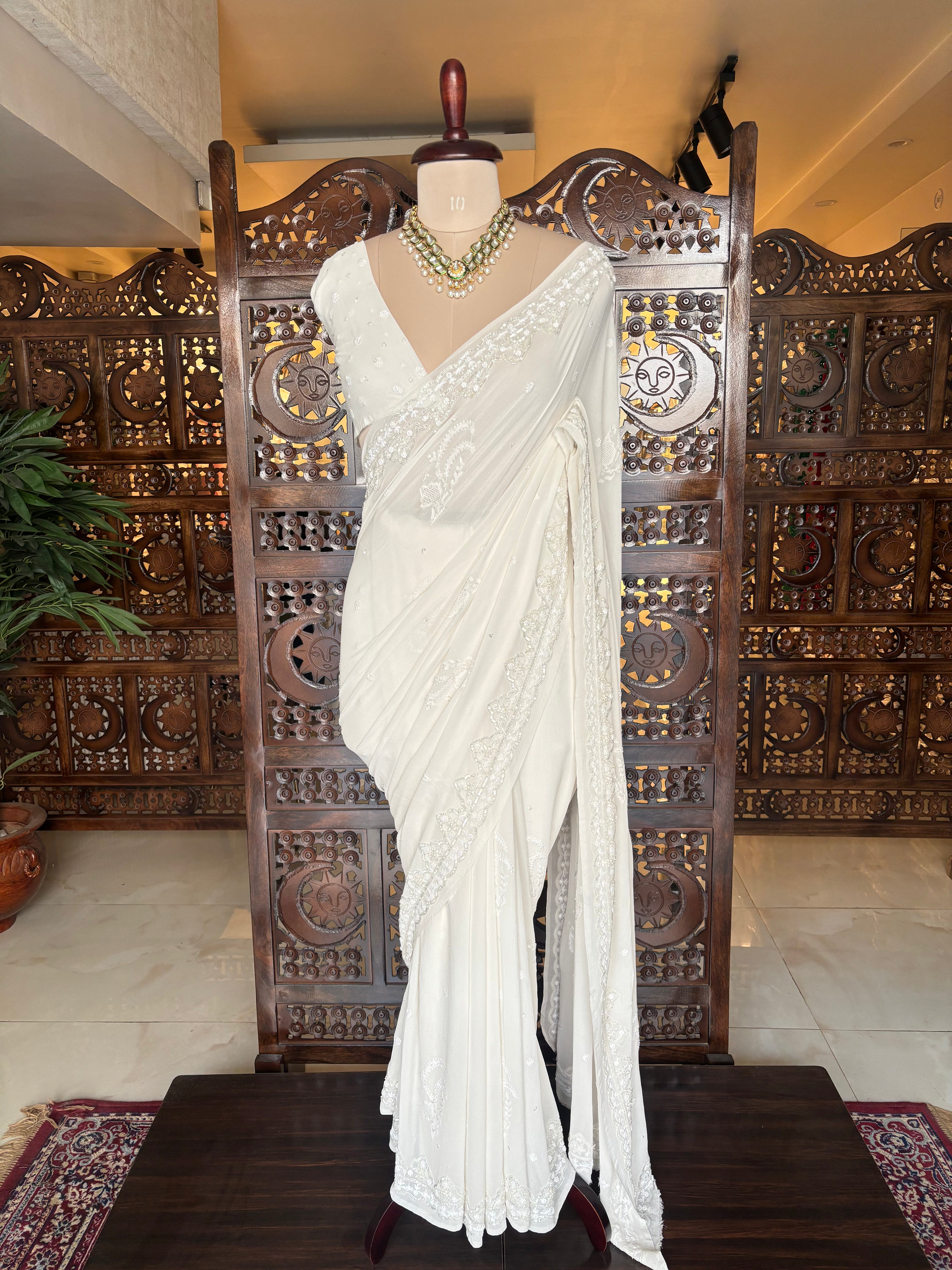 Dyeable Pure & Premium Georgette Chikankari Saree