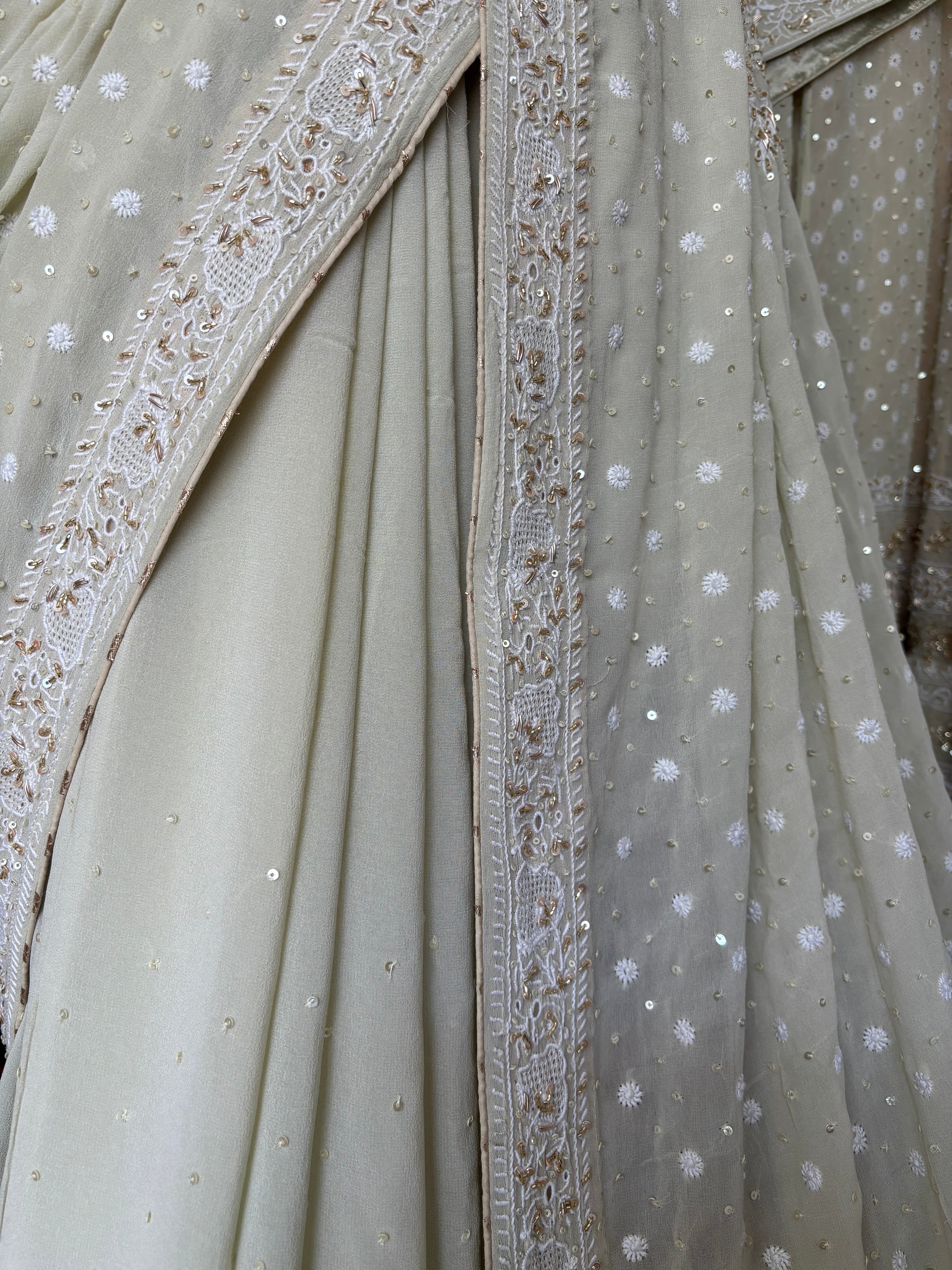 Cardamom Green Pure & Premium Georgette Chikankari Saree & Blouse