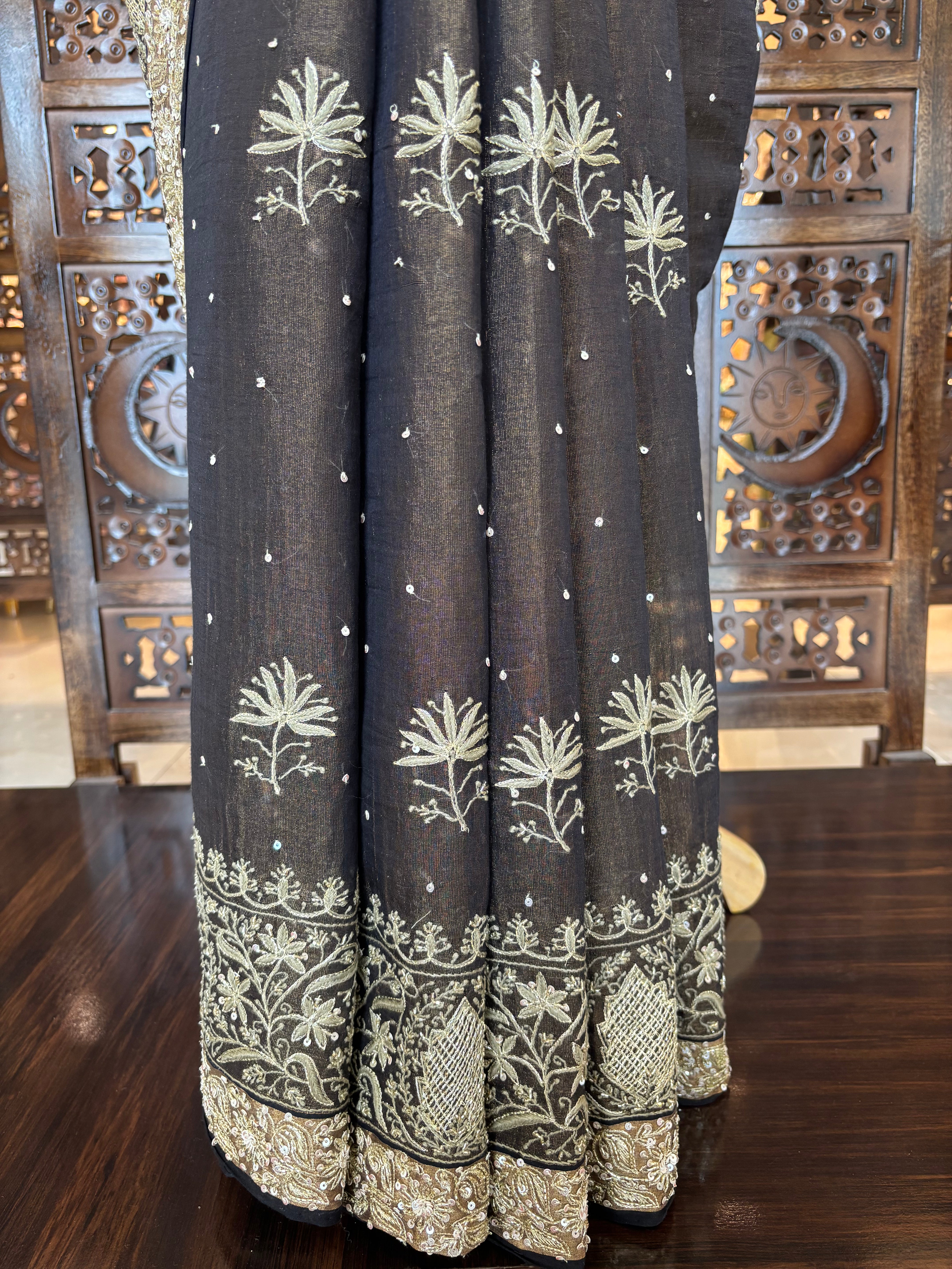 Black Tissue Chikankari Saree