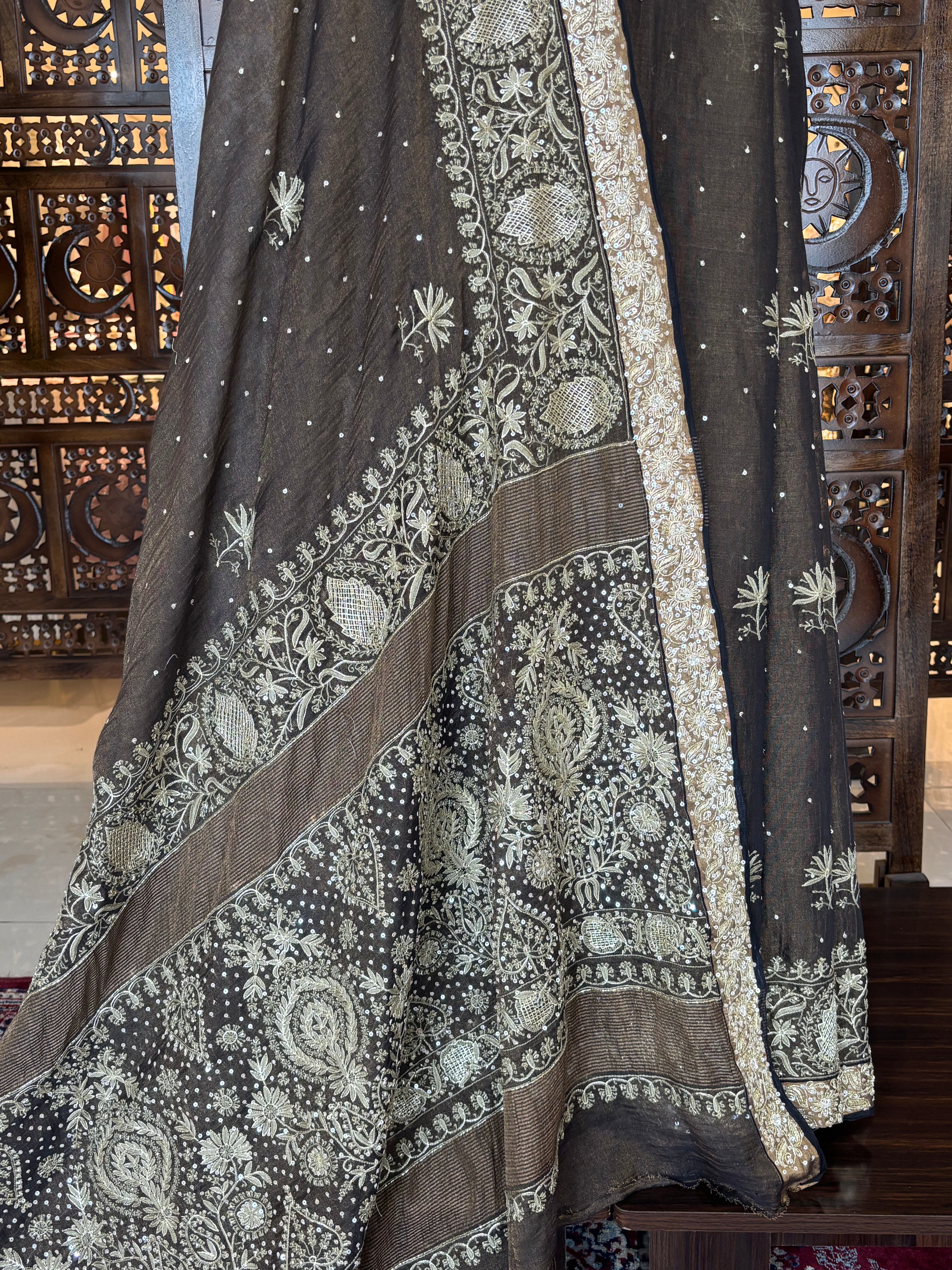 Black Tissue Chikankari Saree