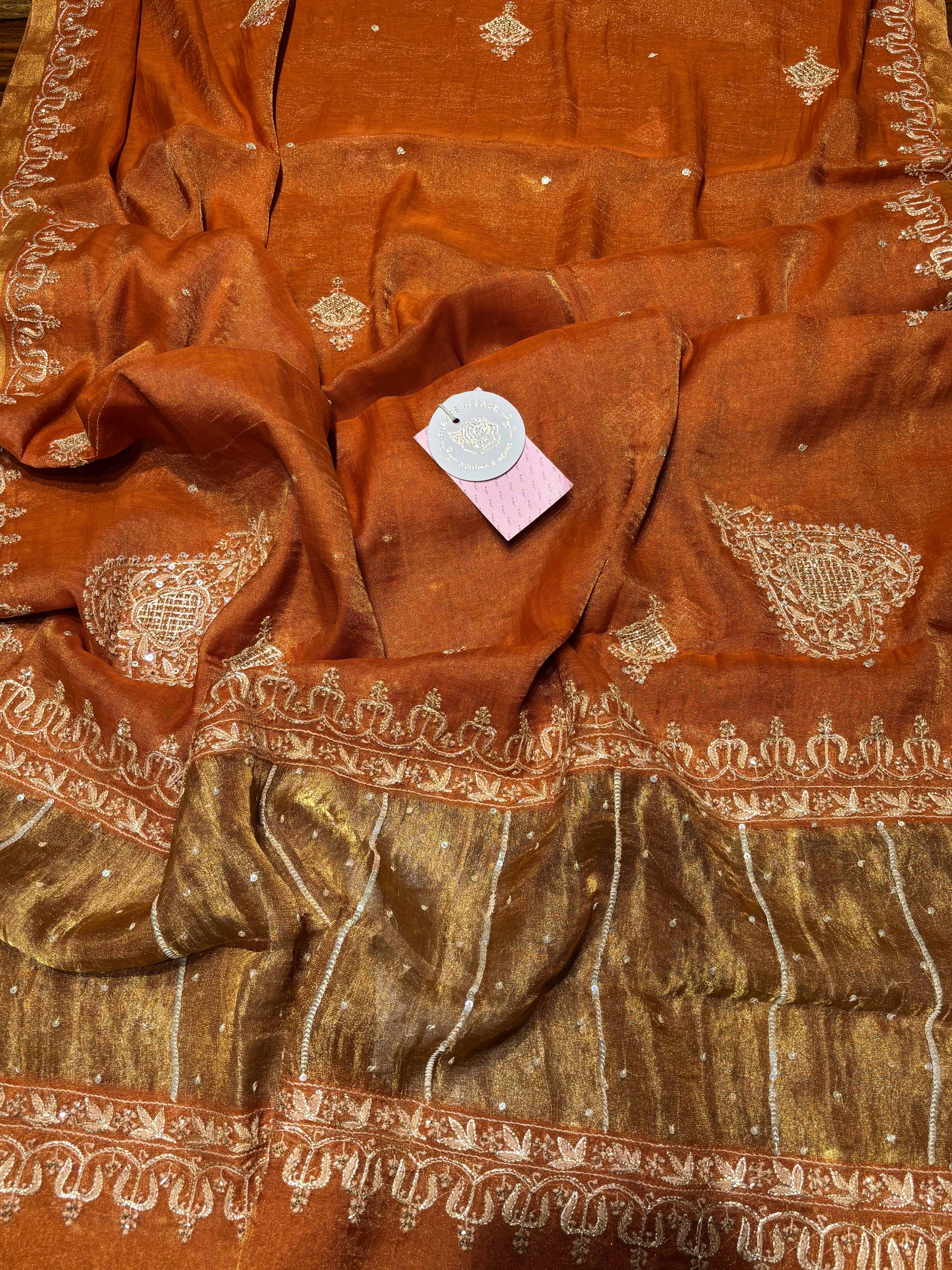Burnt Orange Pure Tissue Chikankari Kurta & Dupatta