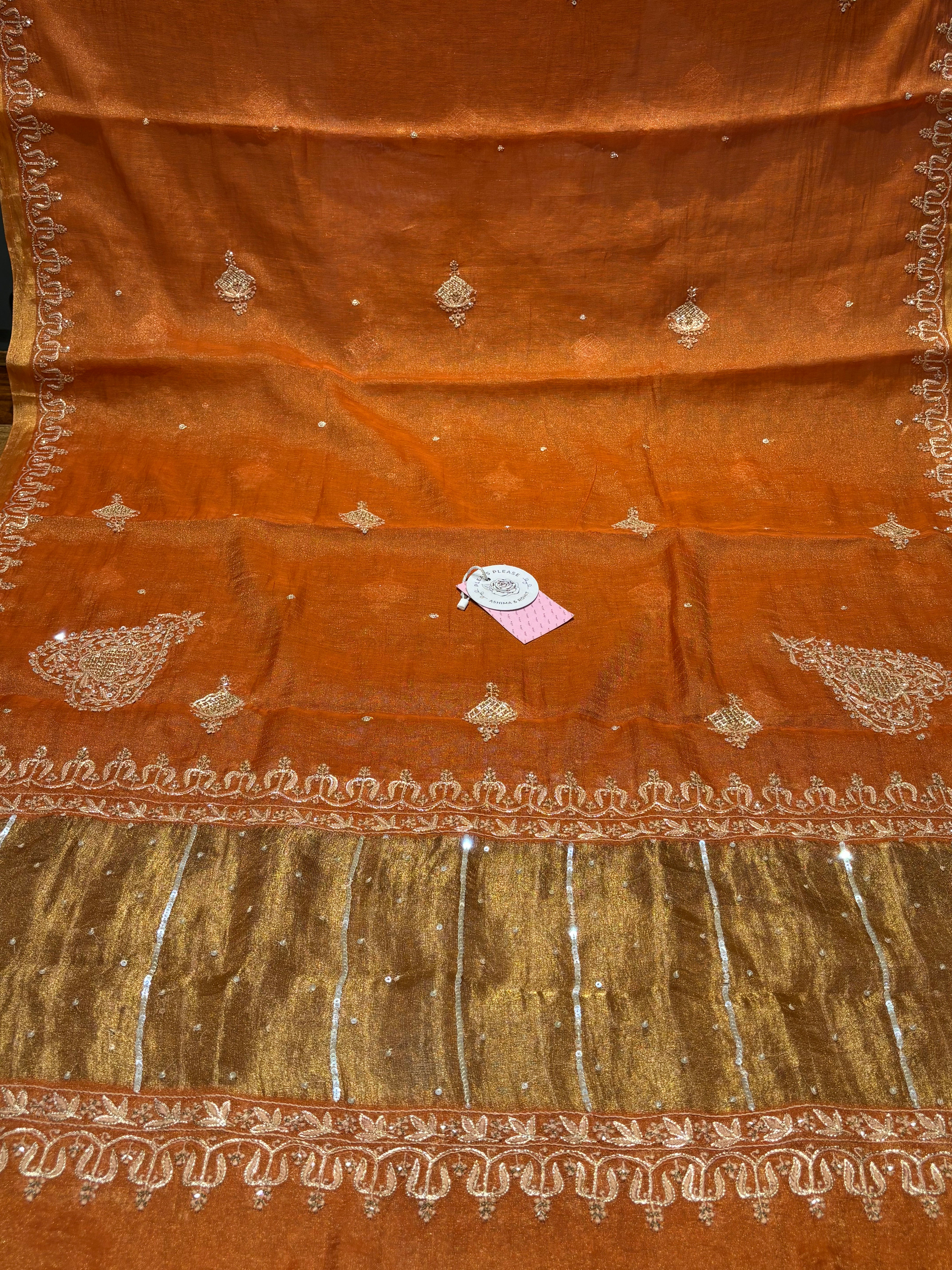 Burnt Orange Pure Tissue Chikankari Kurta & Dupatta
