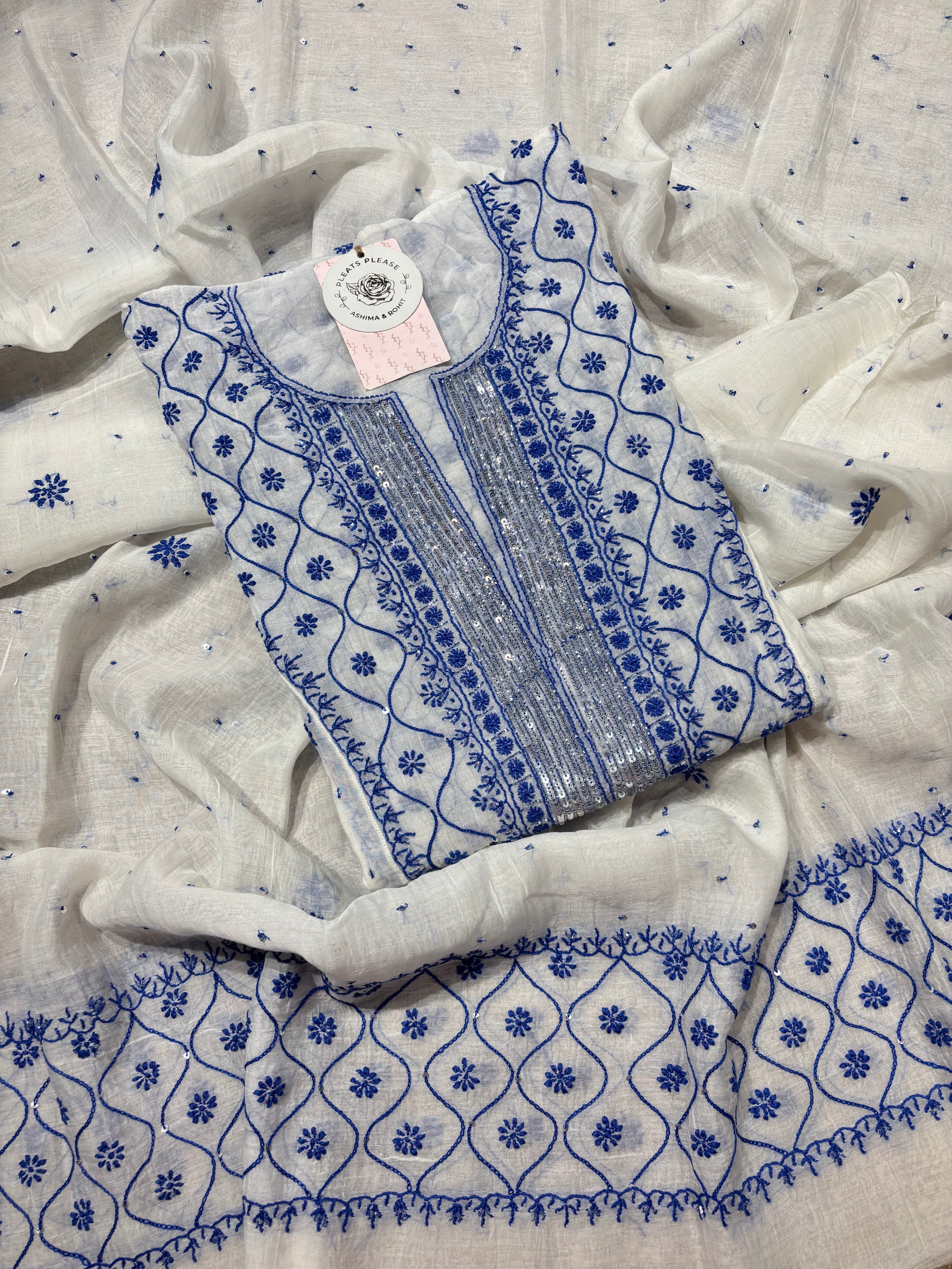 Dyeable Chanderi Mul Chikankari Anarkali & Dupatta Set