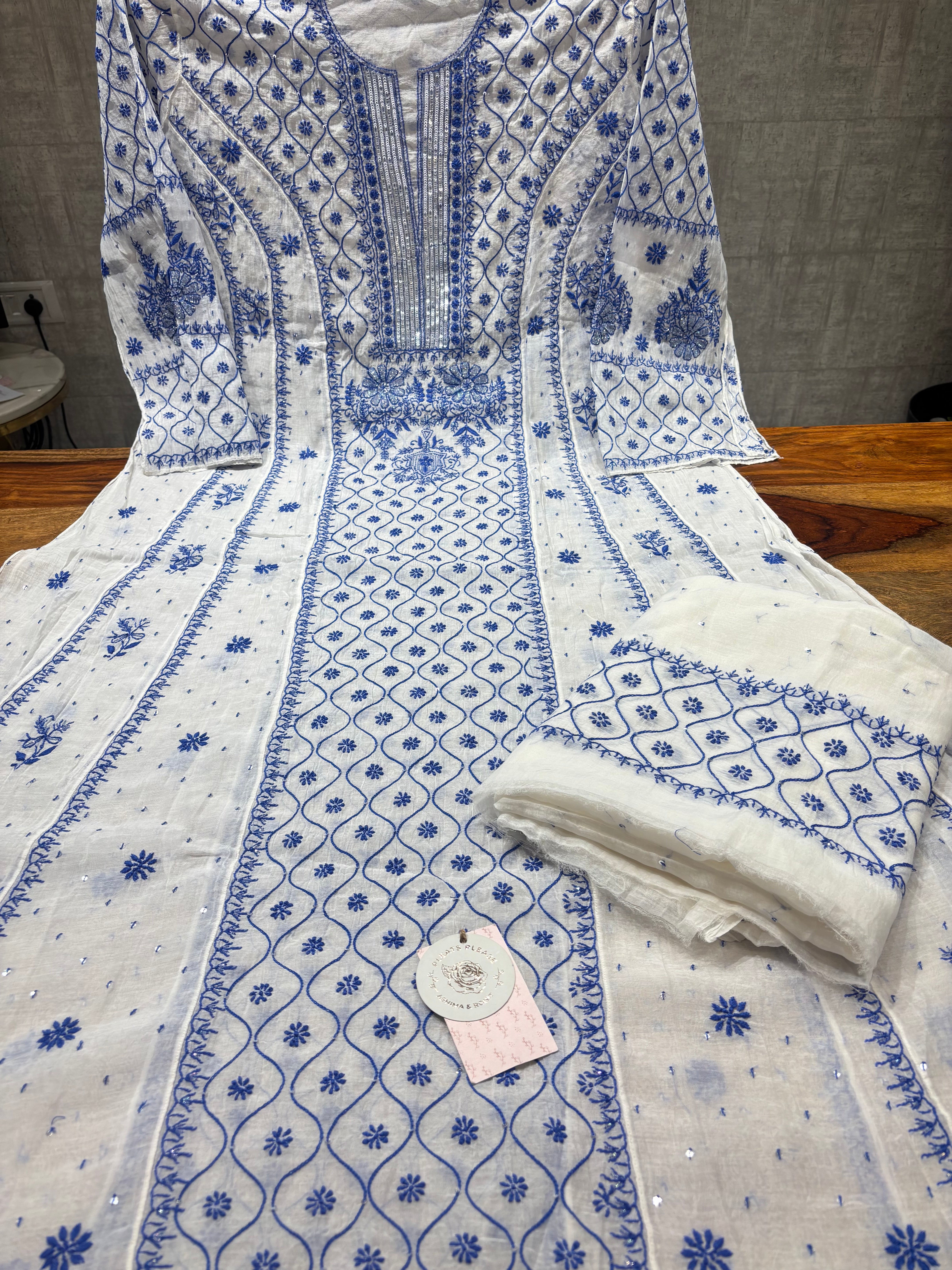 Dyeable Chanderi Mul Chikankari Anarkali & Dupatta Set