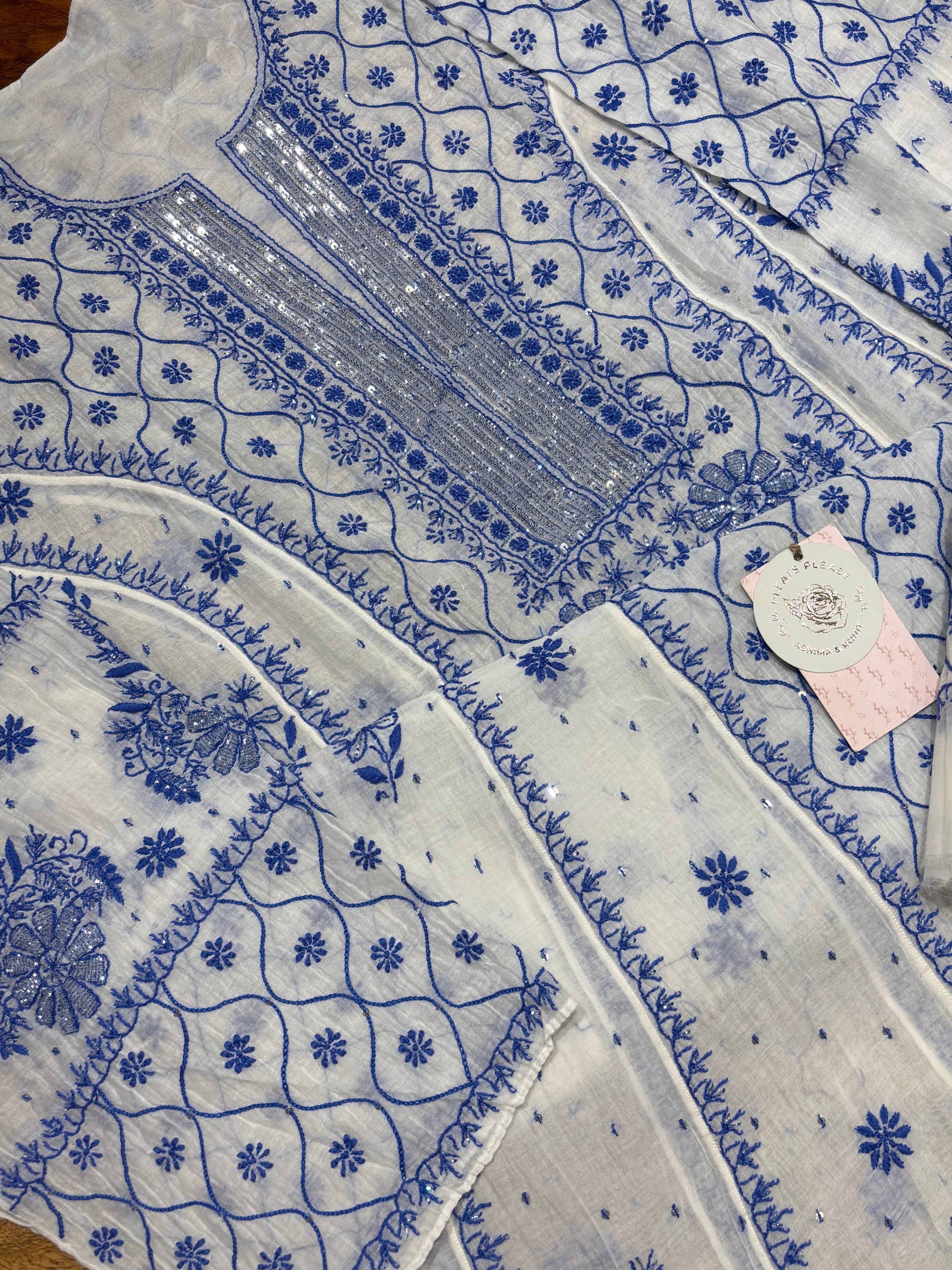Dyeable Chanderi Mul Chikankari Anarkali & Dupatta Set